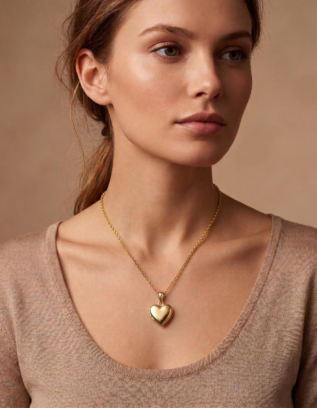 14k Real Gold Heart Locket Necklace, Rolo Chain Photo Memorial Pendant