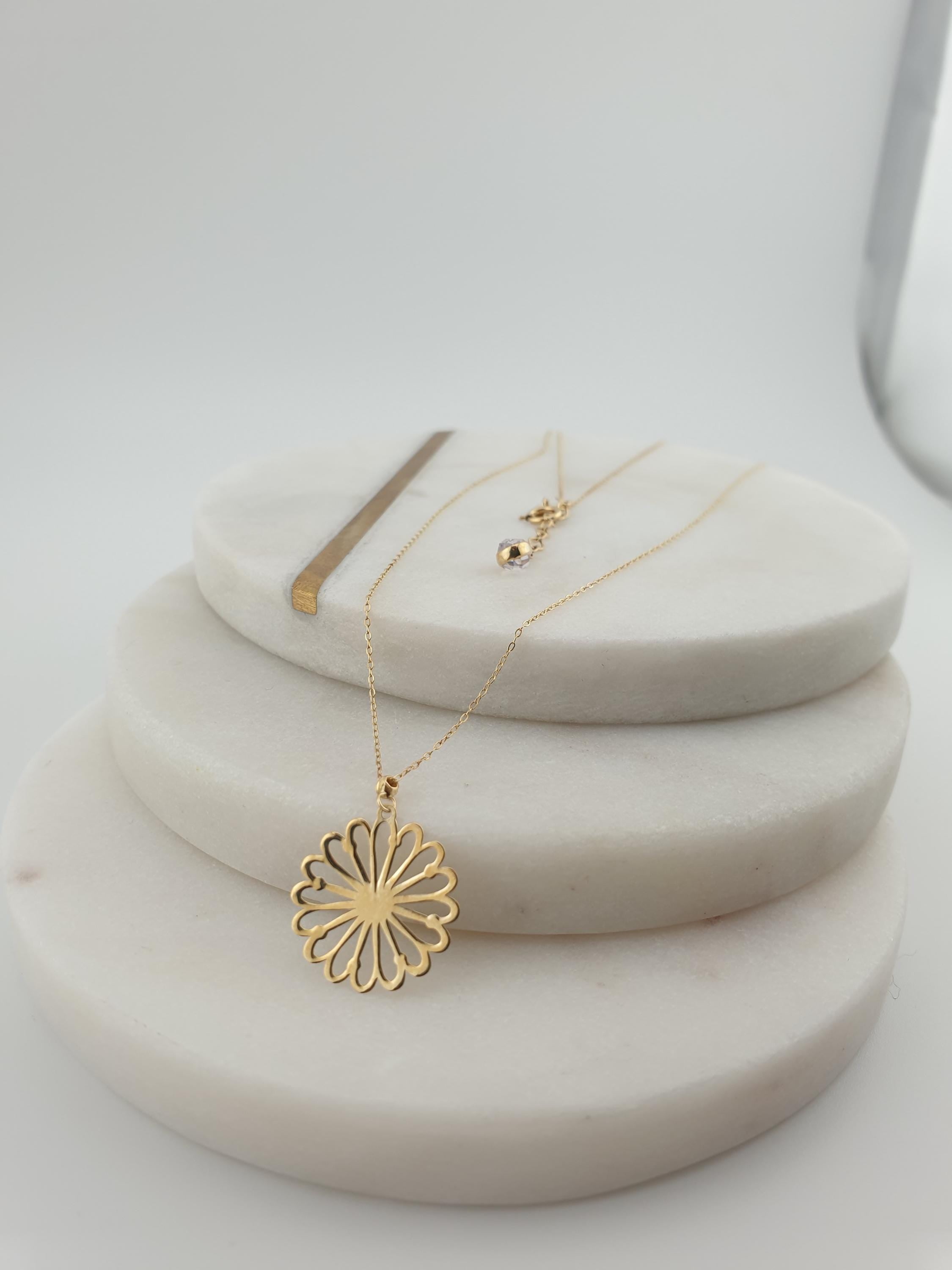14K Gold Tiny Flower Pendant Necklace: Dainty Charm