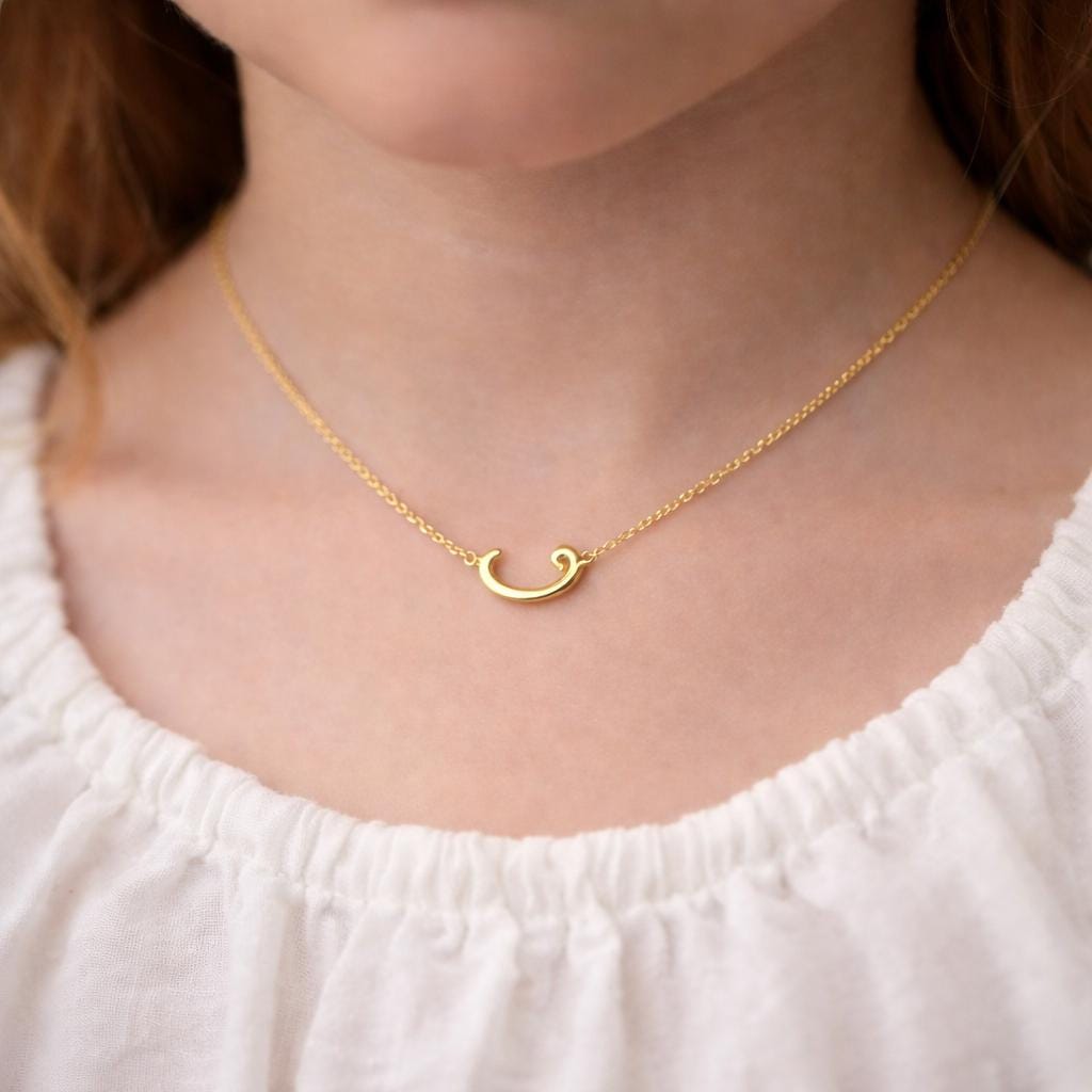 18K Gold Vav Letter Necklace: Persian Arabic Initial Pendant