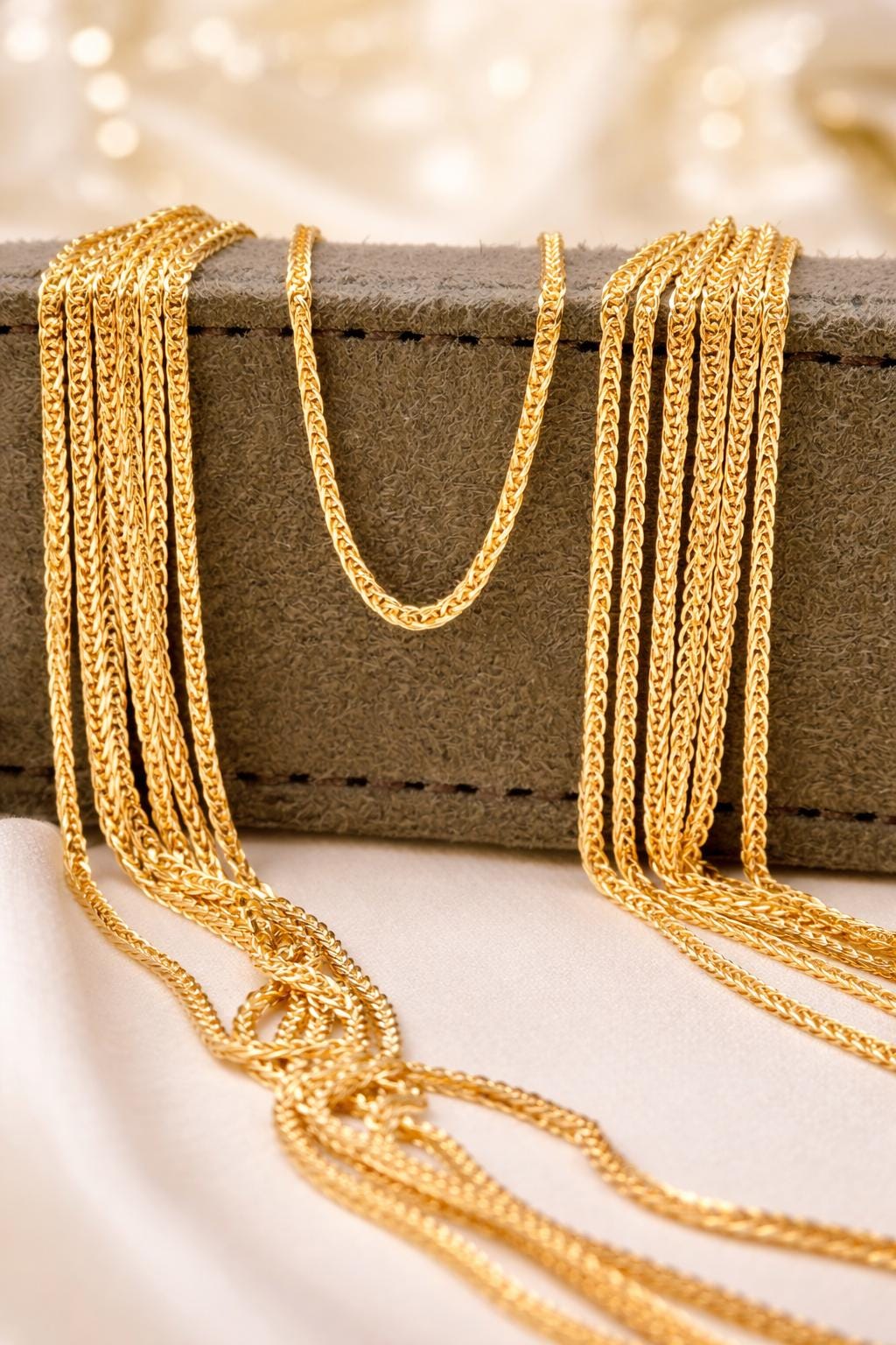 14k Gold Franco Chain Necklace - 1.5mm Foxtail Chain, Unisex, Birthday gift
