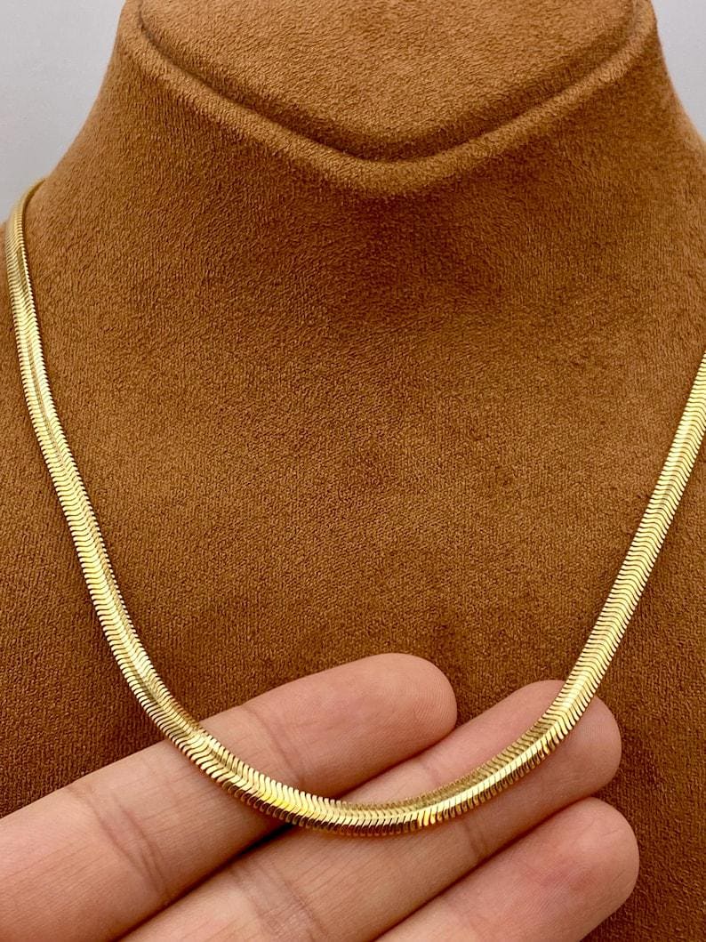 18K Real Gold Herringbone Snake Chain Necklace (4 mm)