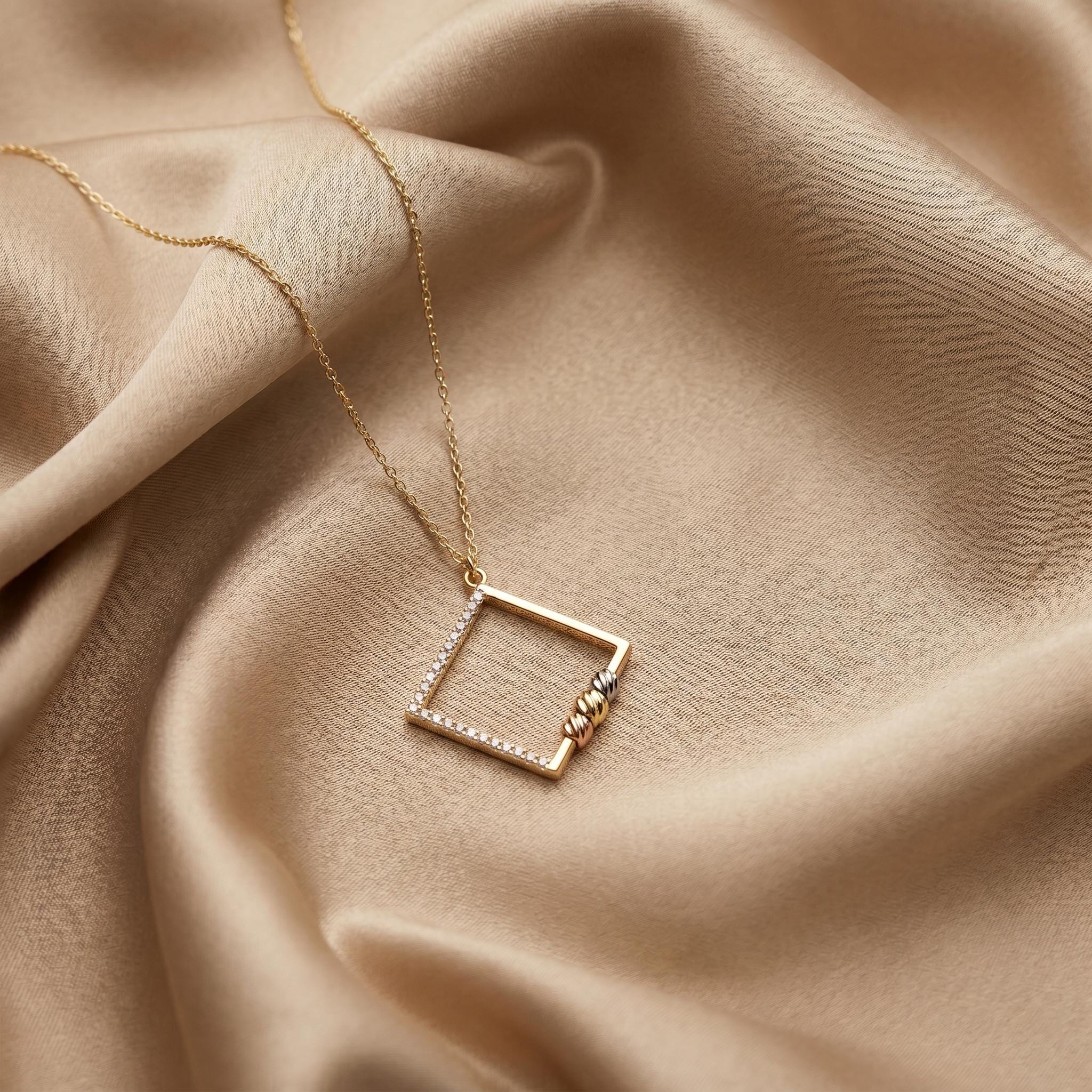 18k Gold Square Initial Necklace: Geometric Modern Design, Birthday Gift, Gift For her,