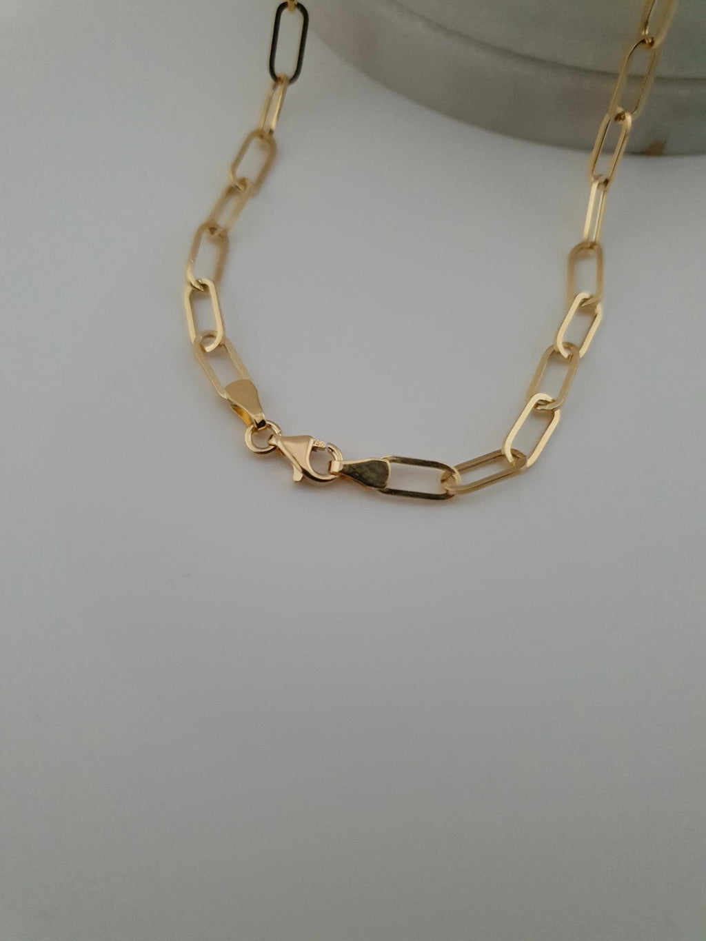 18k Gold Paperclip Chain Necklace: Real Gold Oval Link, 3.3MM Thickness