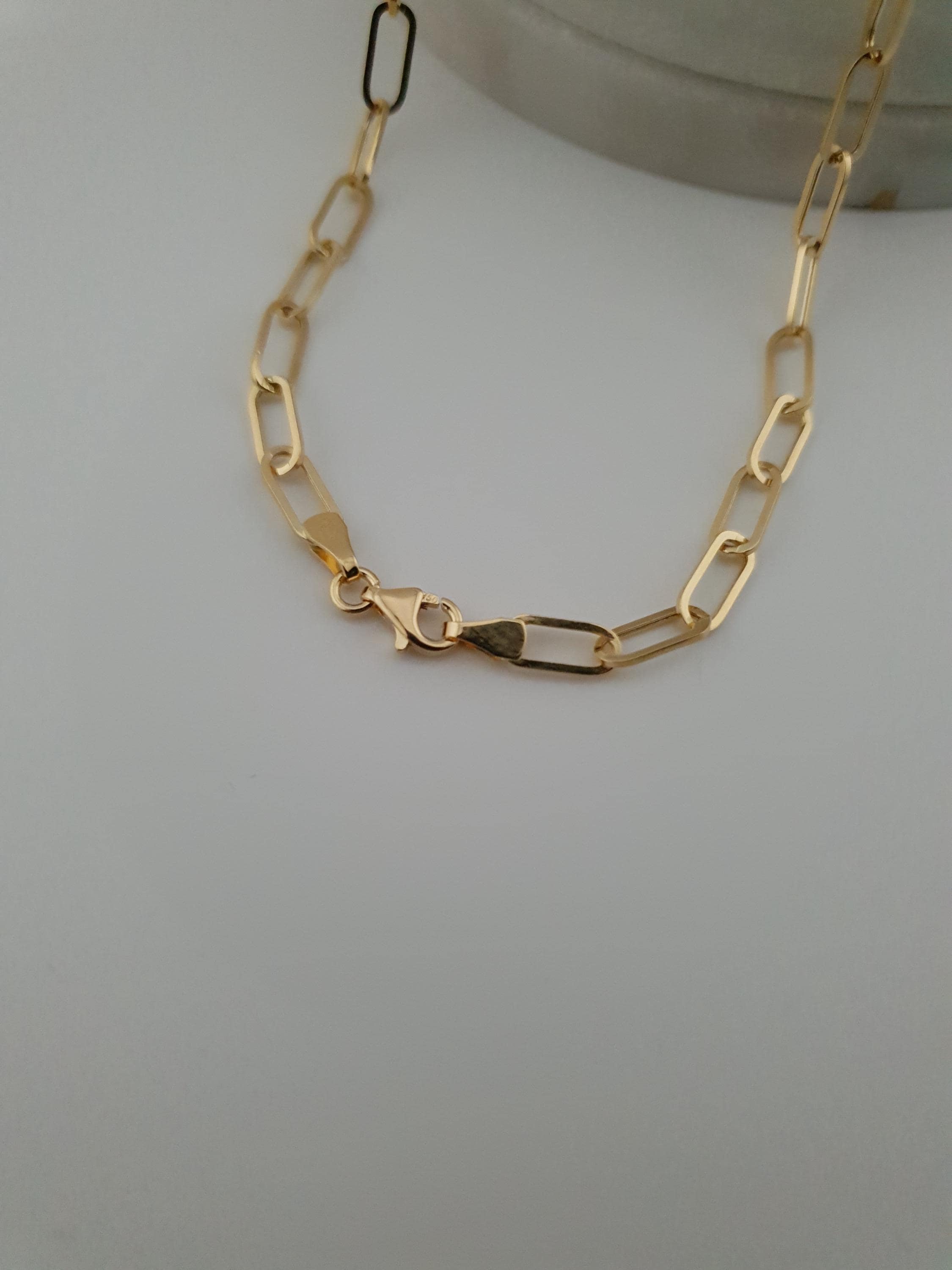 18k Gold Paperclip Chain Necklace: Real Gold Oval Link, 3.3MM Thickness