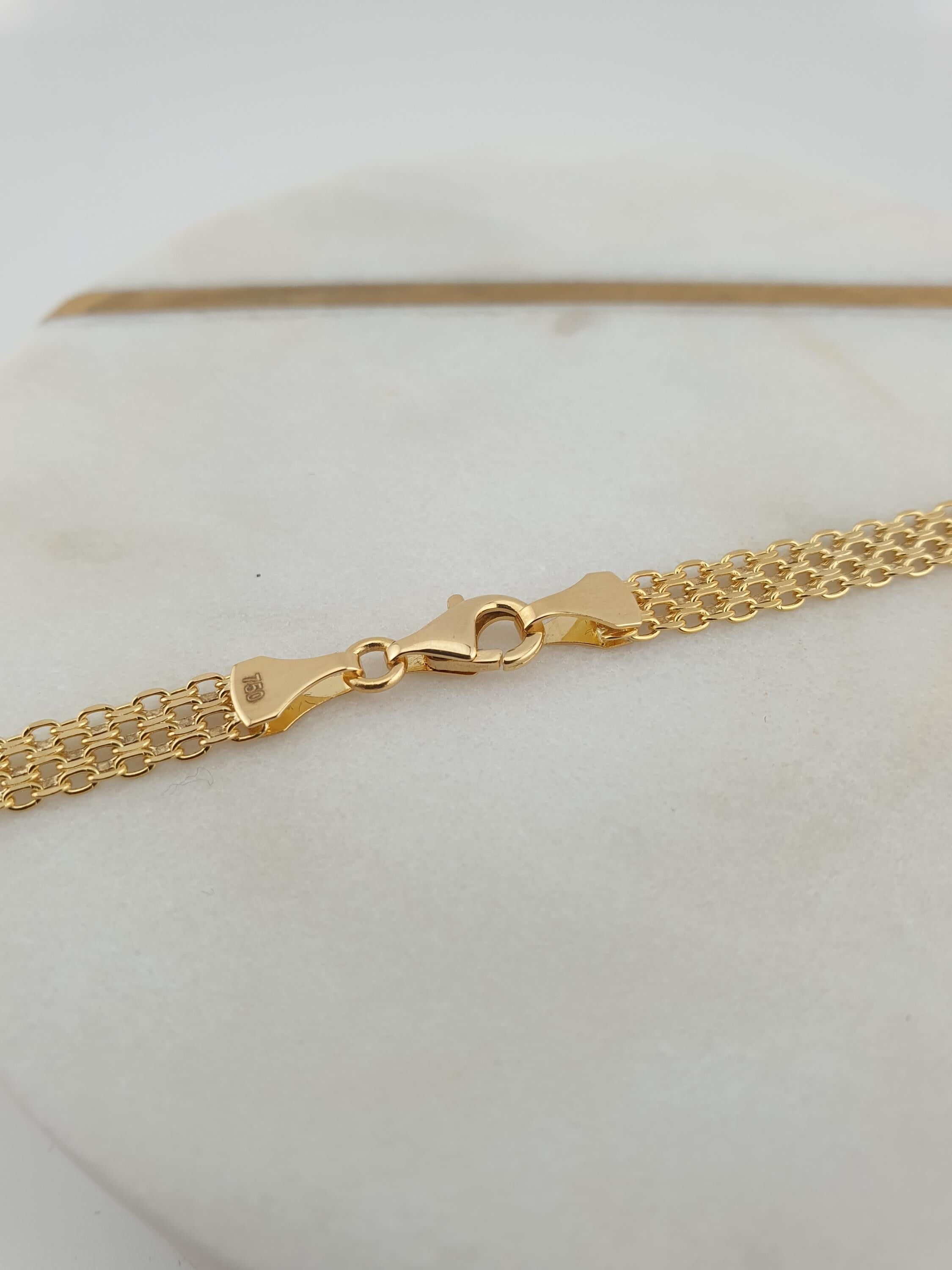 18K Gold Bismarck Chain Necklace – 18 Inch Length Fine Jewelry 5mm Thickness