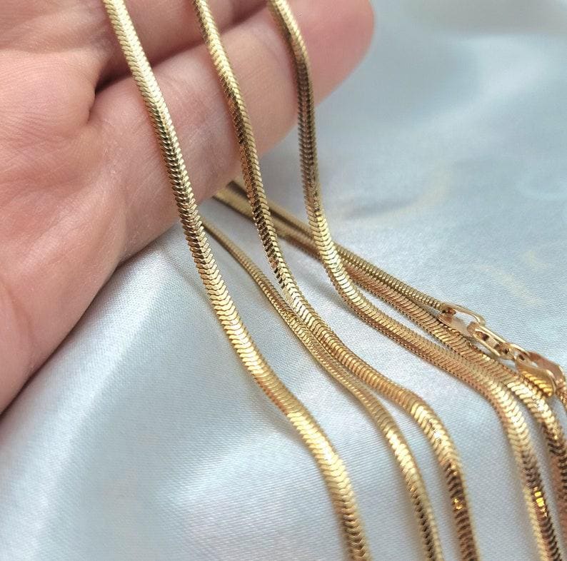 14k Real Gold Herringbone Snake Chain Necklace (2.6mm)