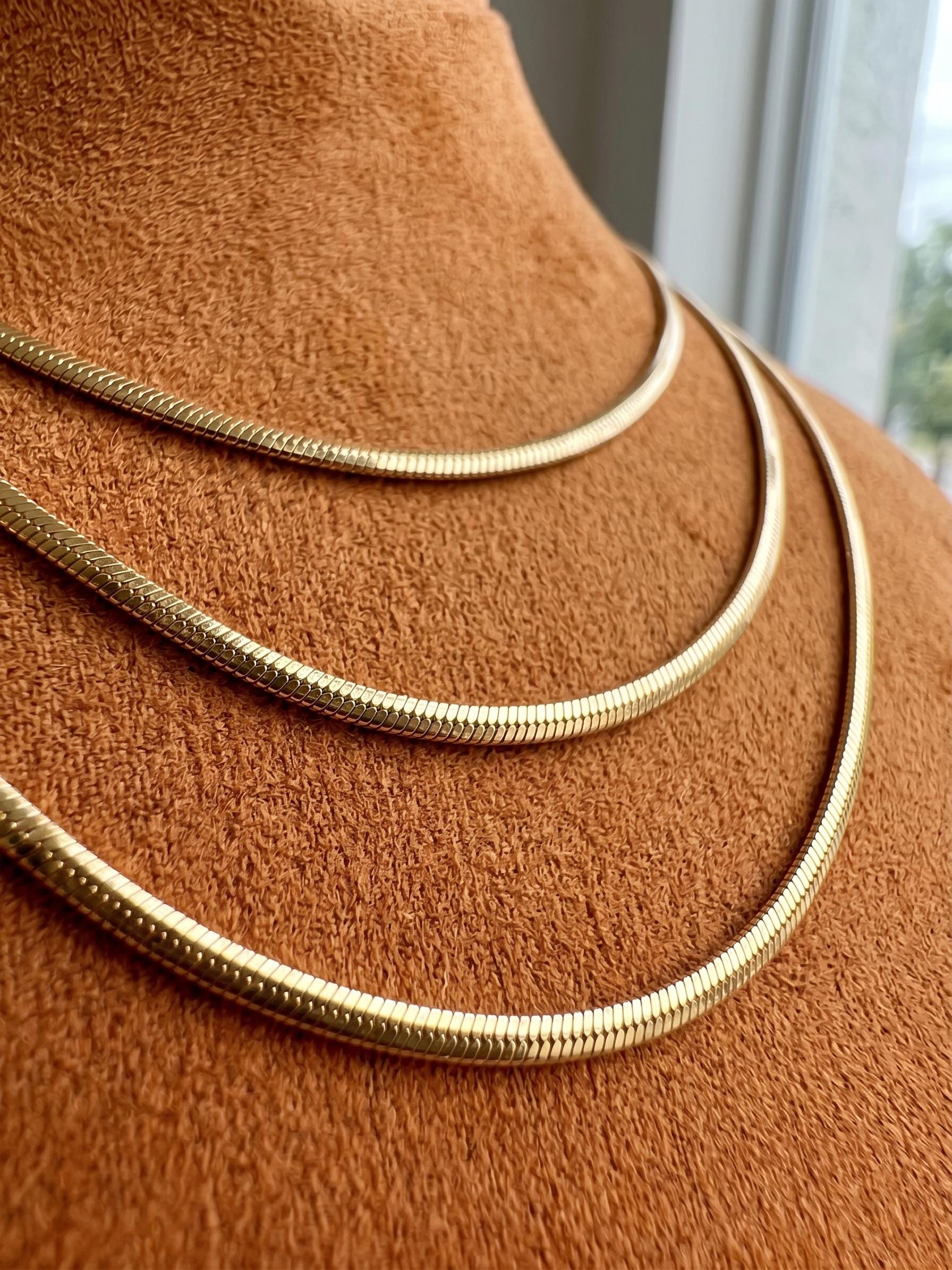 18k Solid Gold Herringbone Snake Chain Necklace , 2.6mm Thickness