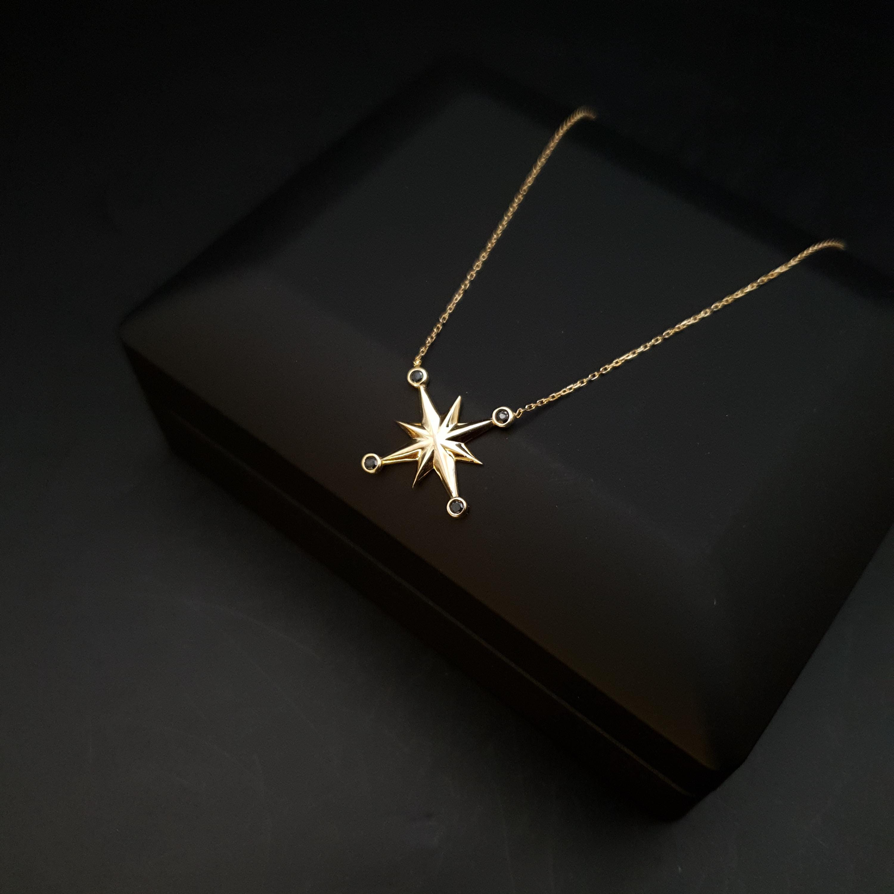 18K Gold North Star Pendant Necklace - 18 inch