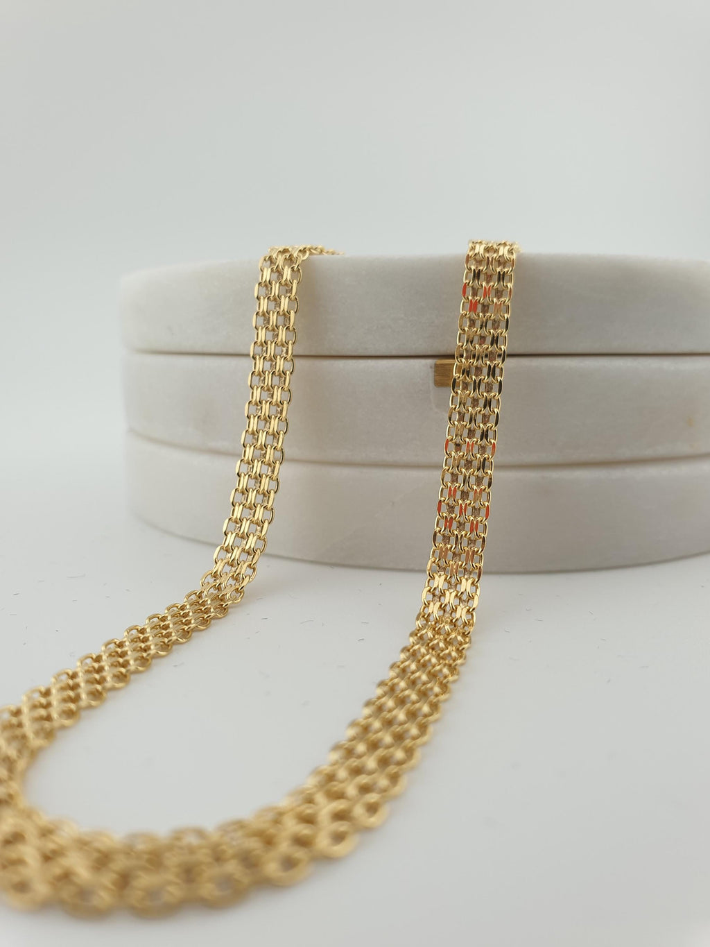 18K Gold Bismarck Chain Necklace – 18 Inch Length Fine Jewelry 5mm Thickness
