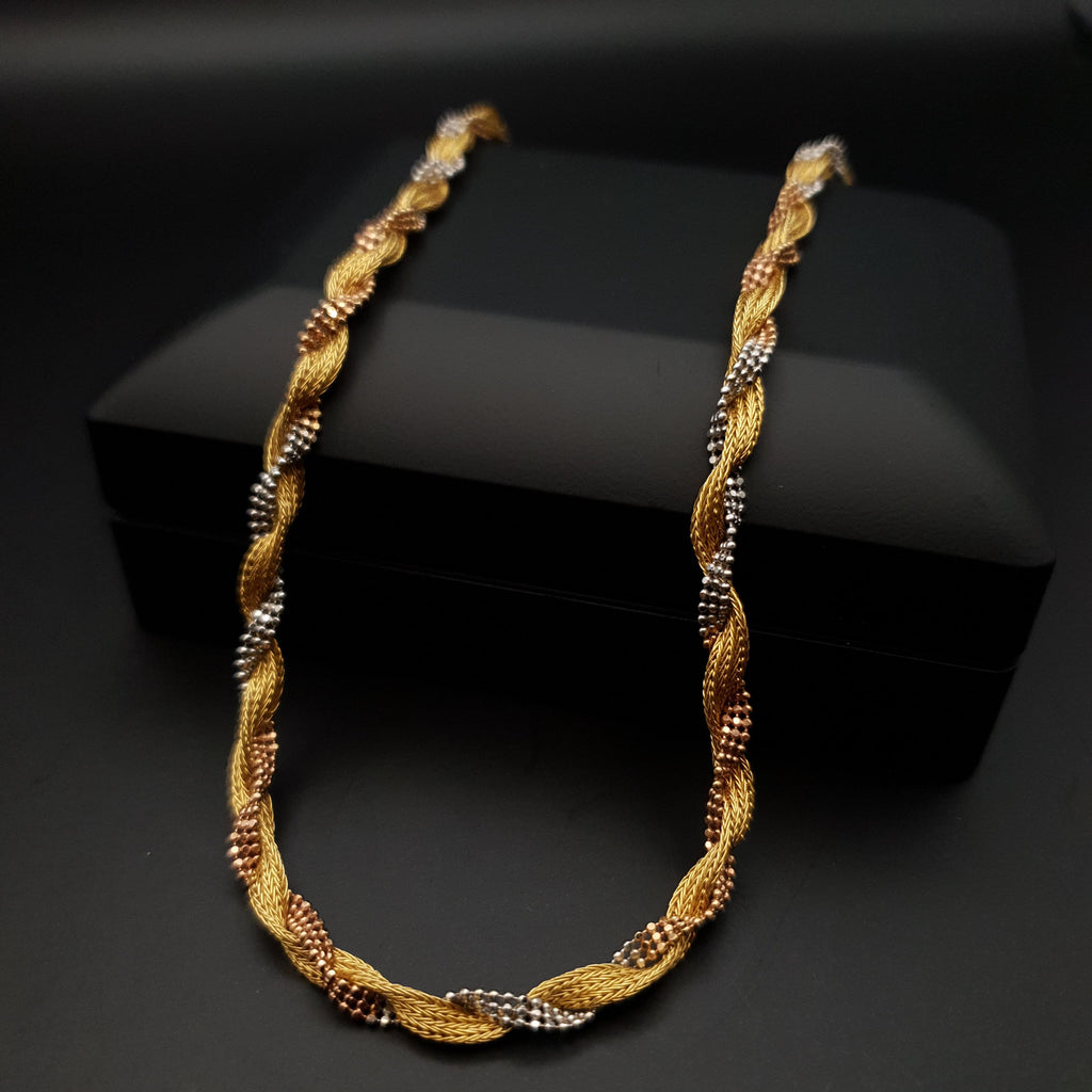 18K Gold Rope Chain 2 Color Necklace (White & Yellow) , 4mm