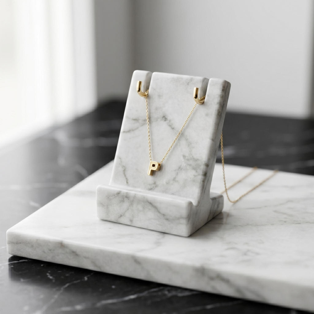 18K Gold Initial P Necklace - Minimalist Letter Pendant