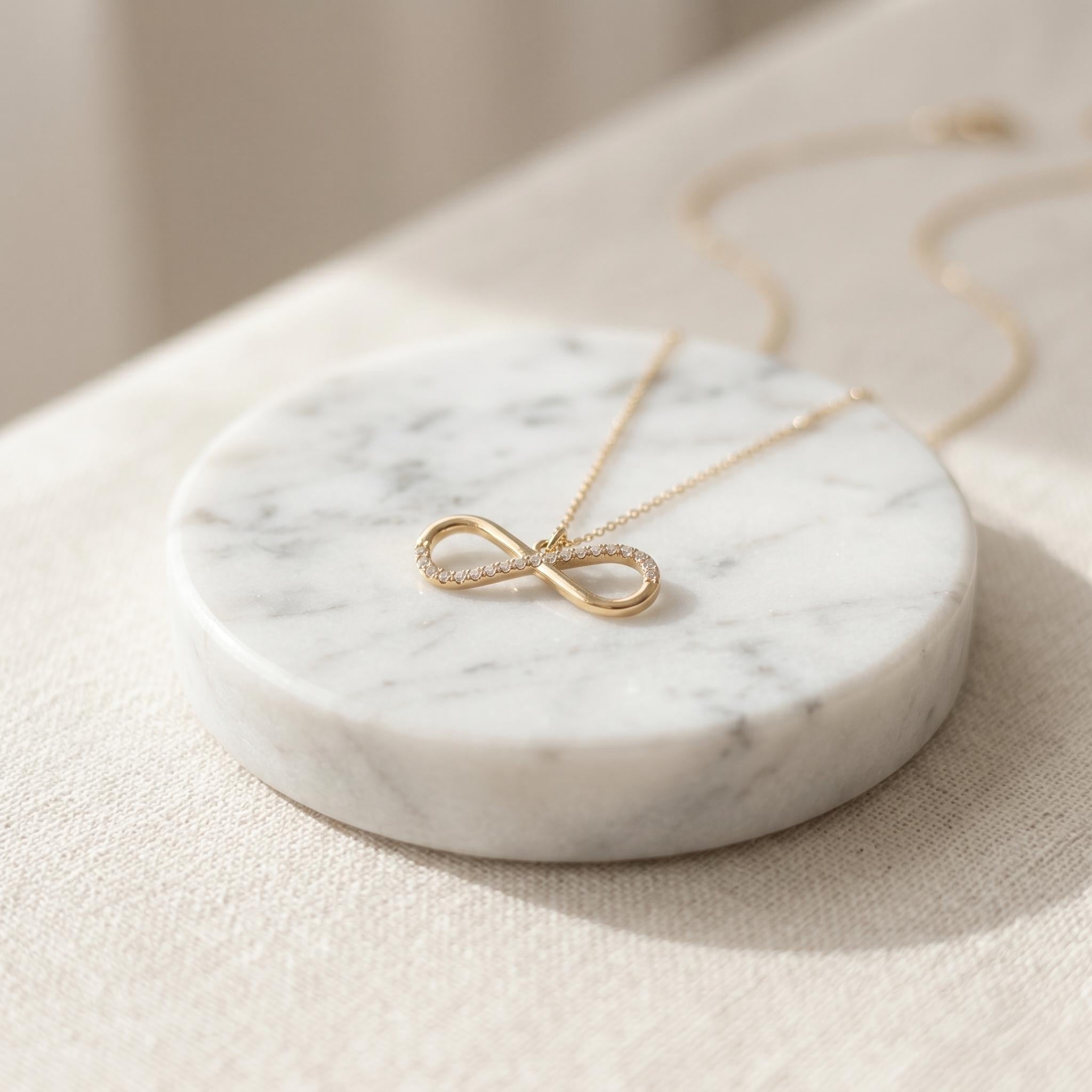 18k Real Gold Infinity Necklace: Delicate Charm Pendant