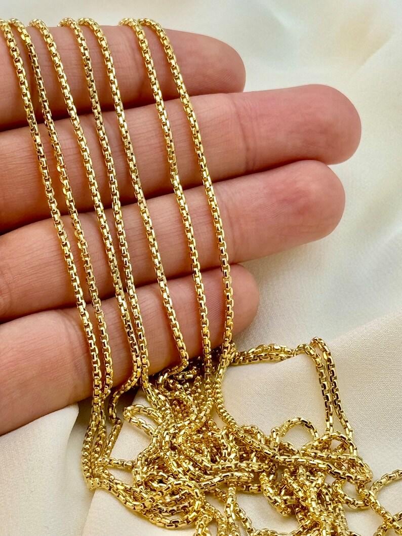 14K Solid Real Gold Box Chain Necklace 2mm, Unisex
