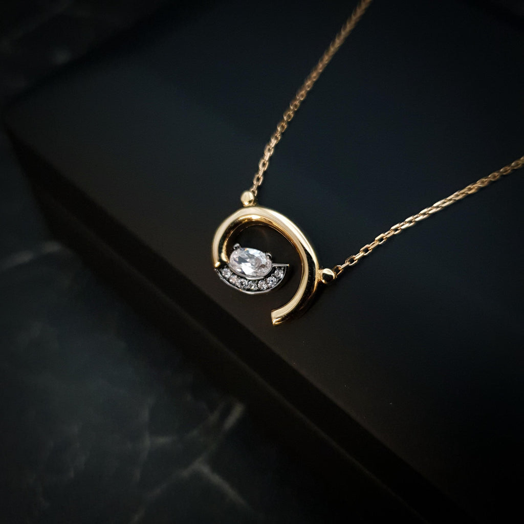18K Gold Whirlpool Necklace, Forged Gold Pendant