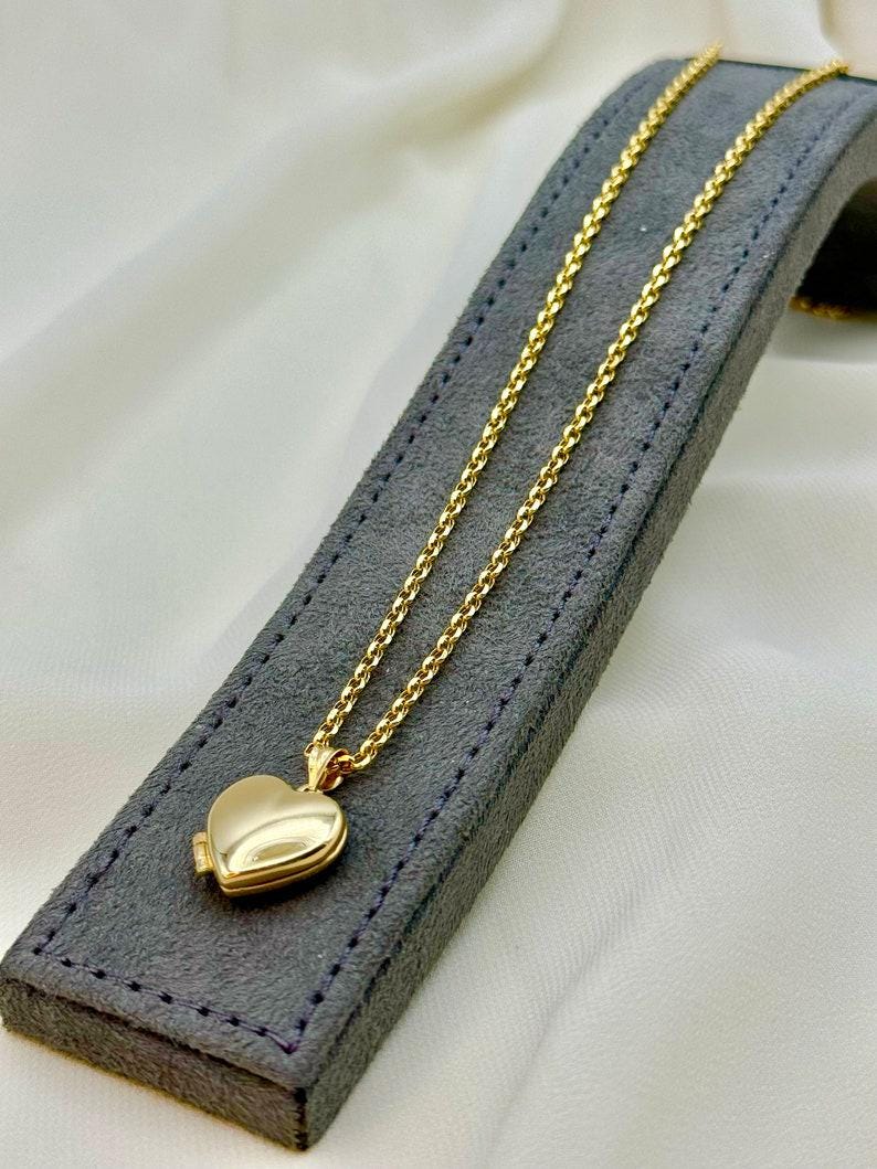 14k Real Gold Heart Locket Necklace, Rolo Chain Photo Memorial Pendant
