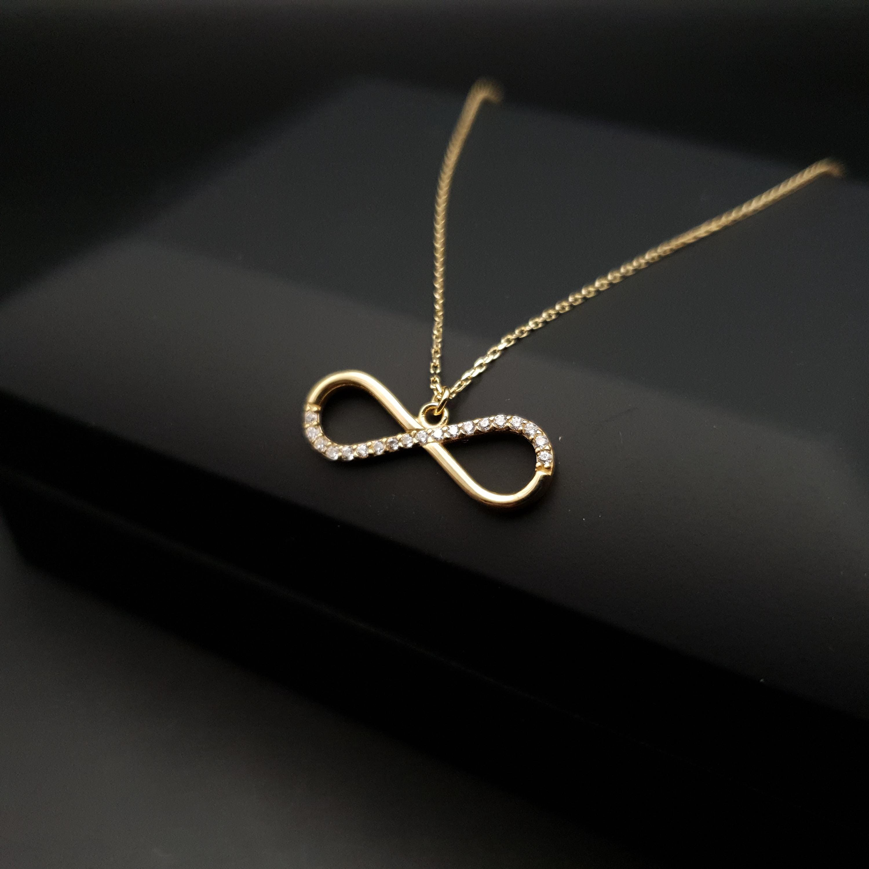 18k Real Gold Infinity Necklace: Delicate Charm Pendant