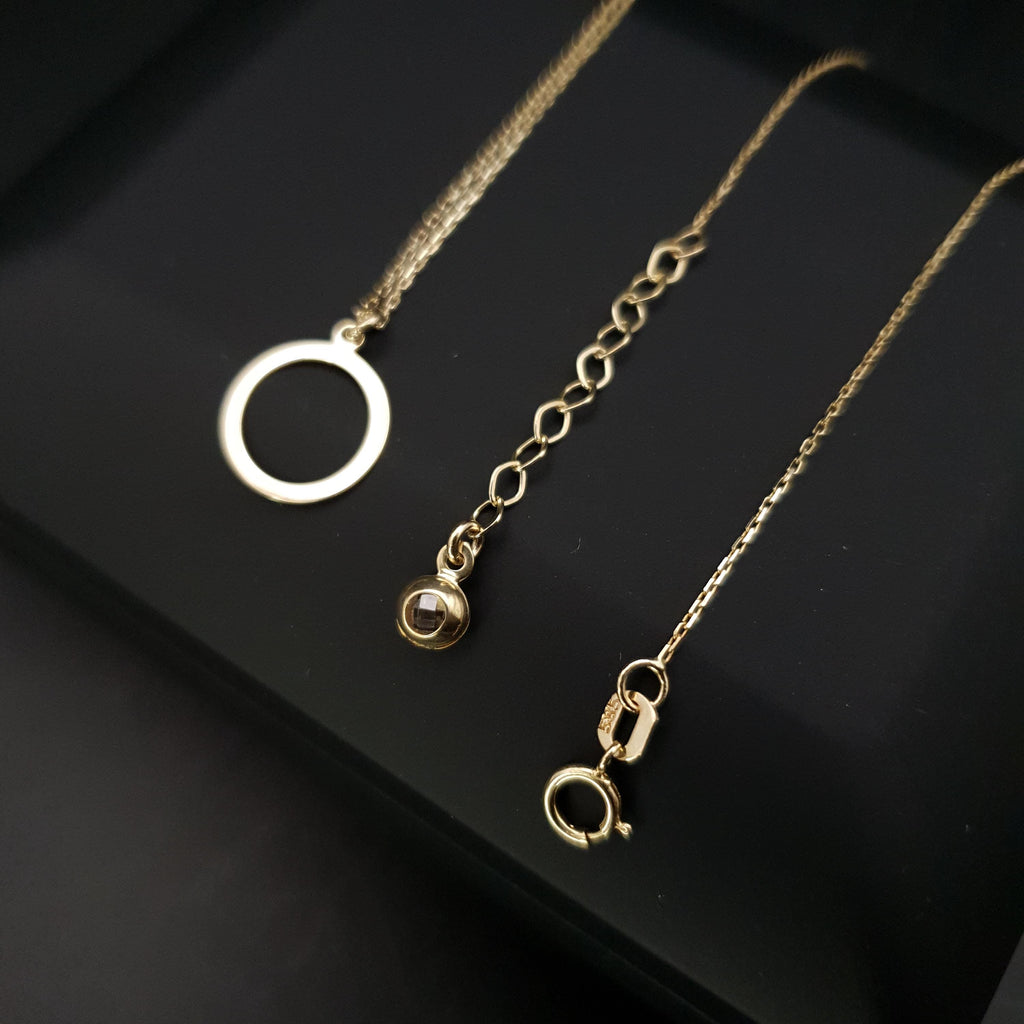 14K Gold Ring Necklace: Minimalist Circle Pendant, 18 inch Chain