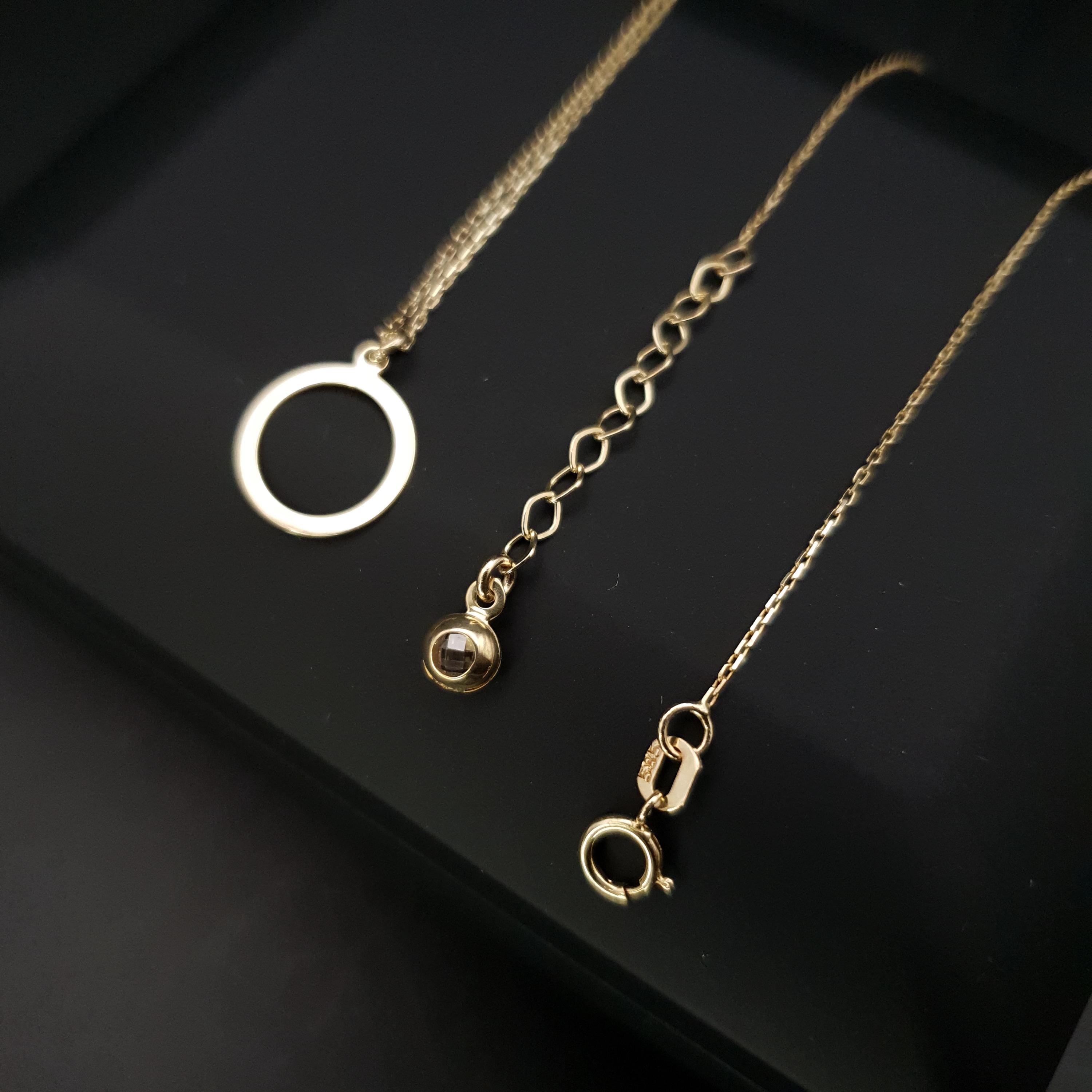 14K Gold Ring Necklace: Minimalist Circle Pendant, 18 inch Chain