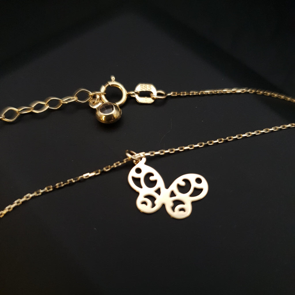 14K Gold Mini Butterfly Necklace: Delicate Charm Pendant