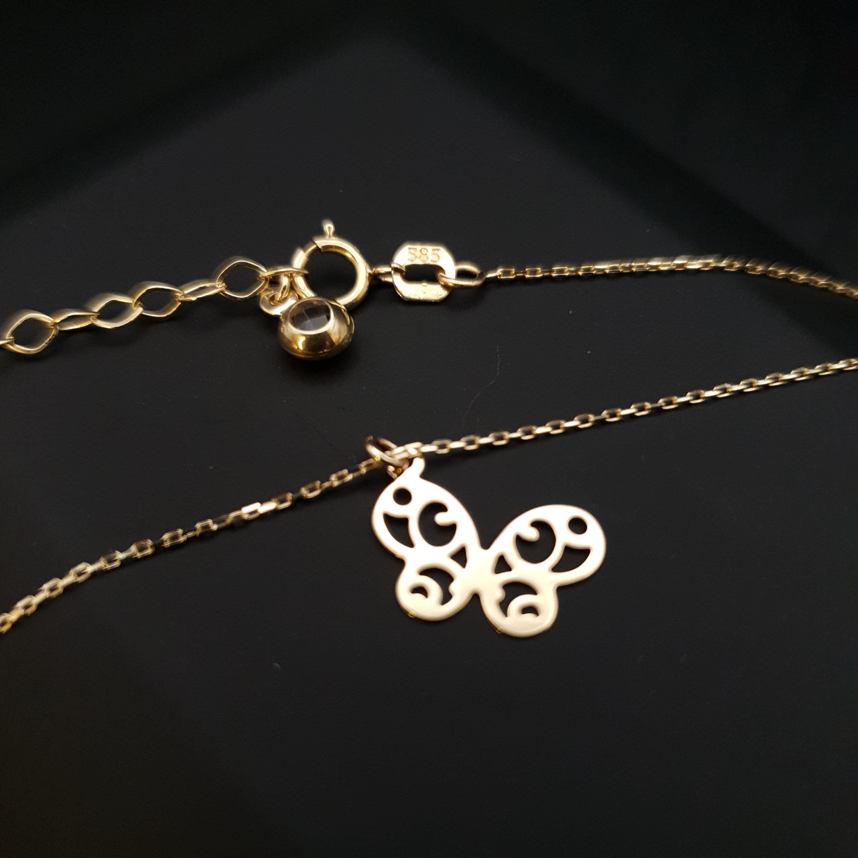 14K Gold Mini Butterfly Necklace: Delicate Charm Pendant