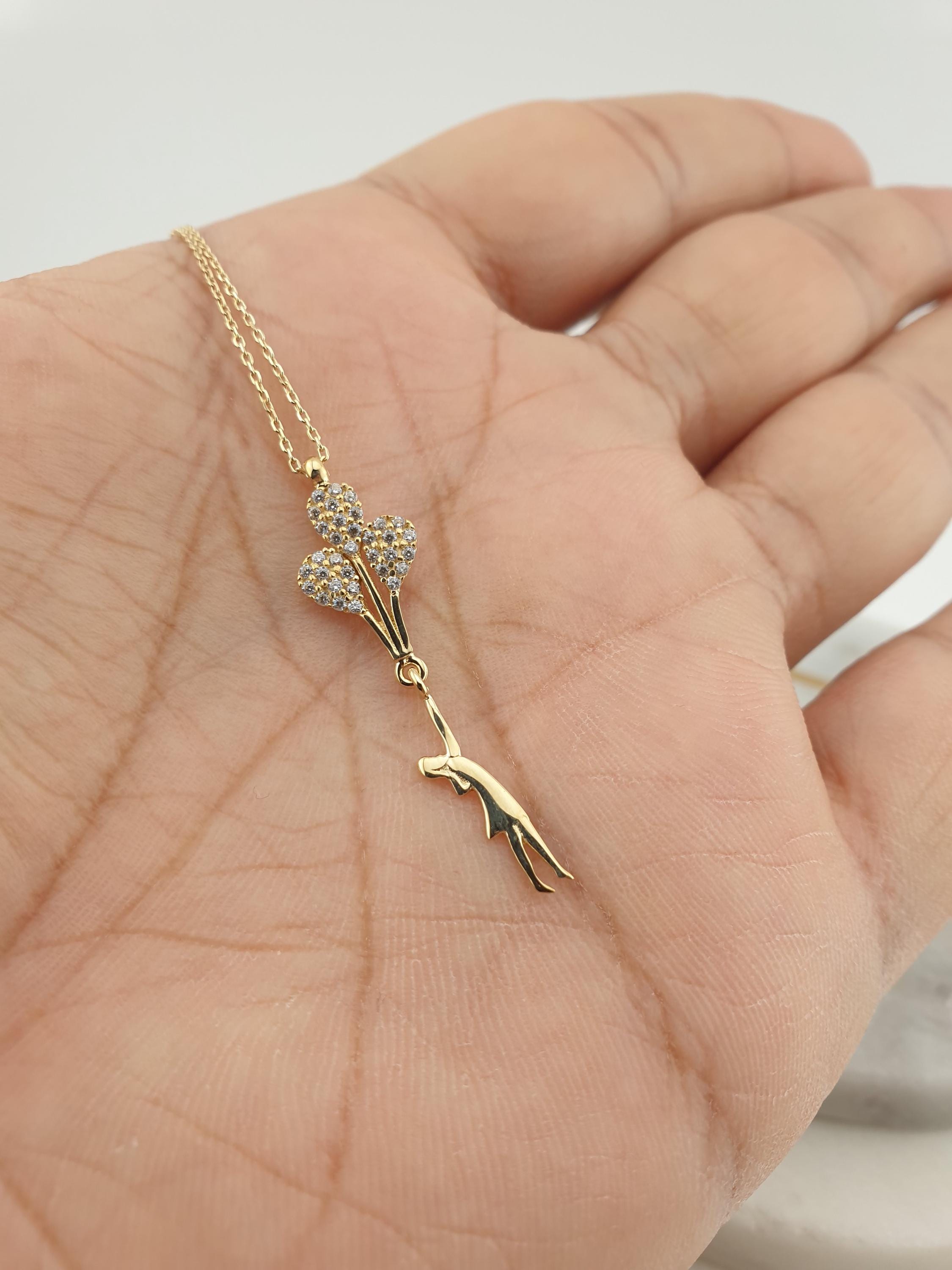 14K Gold Balloon Girl Necklace: Pearl Accent Pendant