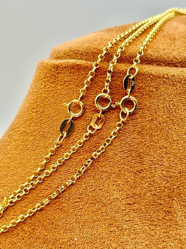 18k Gold Rolo Chain Necklace - 17.5 Inch - 2mm and 1.5mm Thickness
