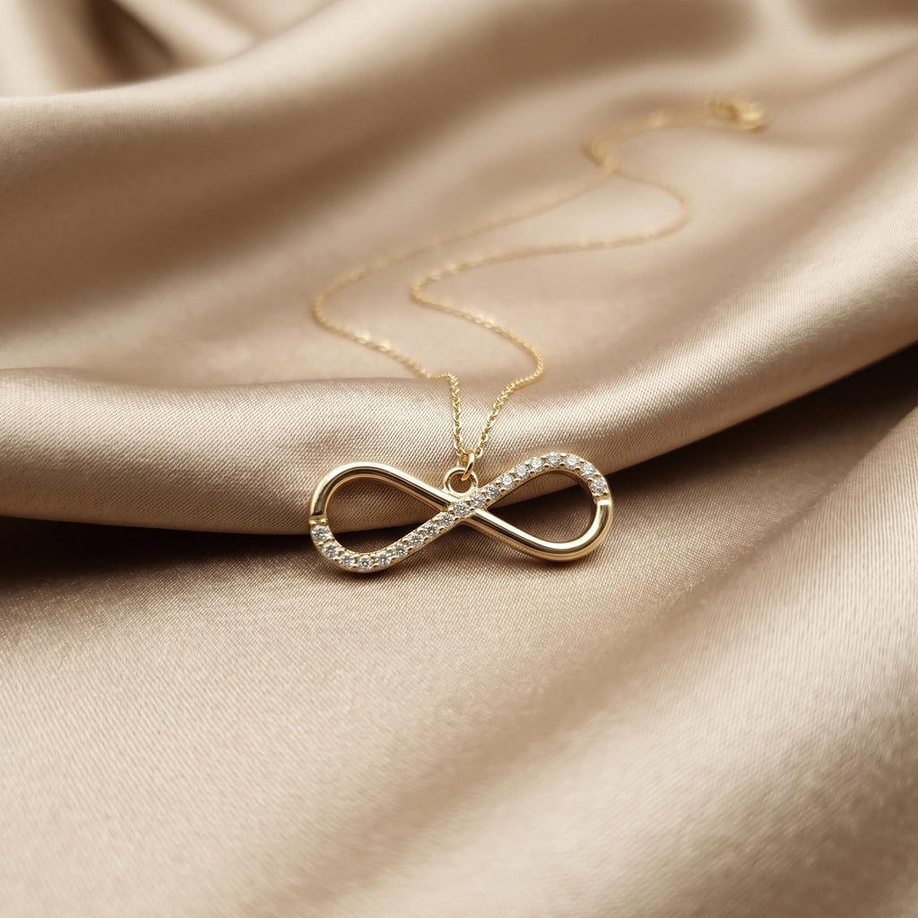18k Real Gold Infinity Necklace: Delicate Charm Pendant