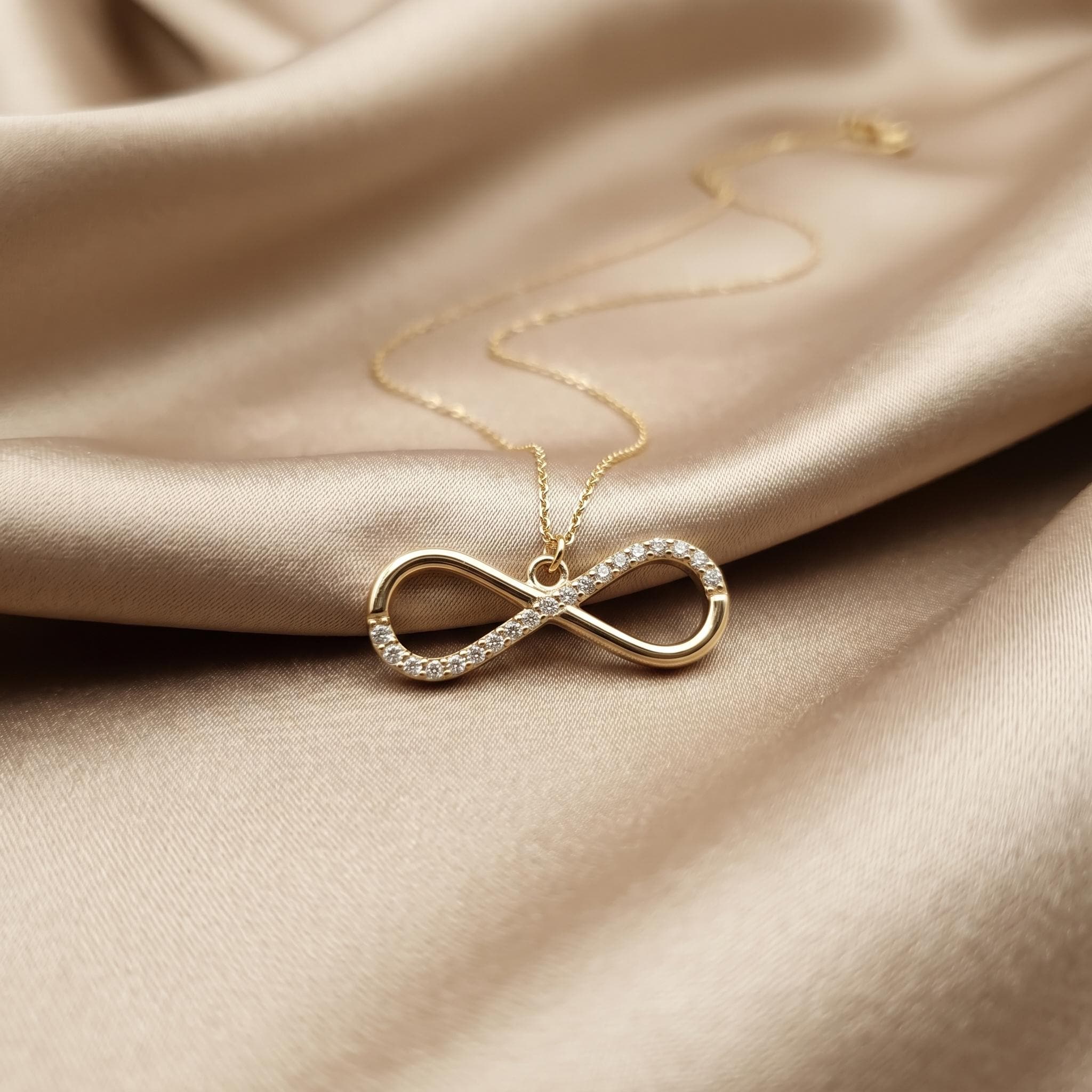 18k Real Gold Infinity Necklace: Delicate Charm Pendant