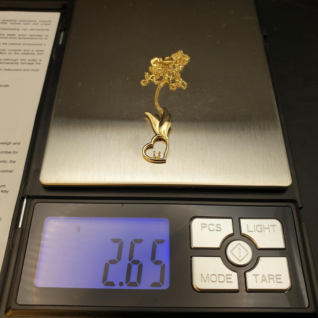 18K Gold Winged Heart Necklace with Diamond