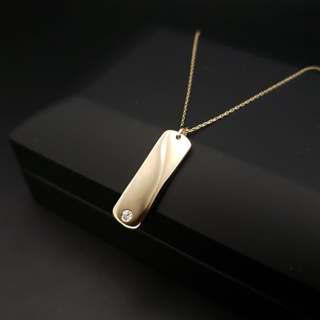 14K Gold Rectangle Plate Necklace with Charm