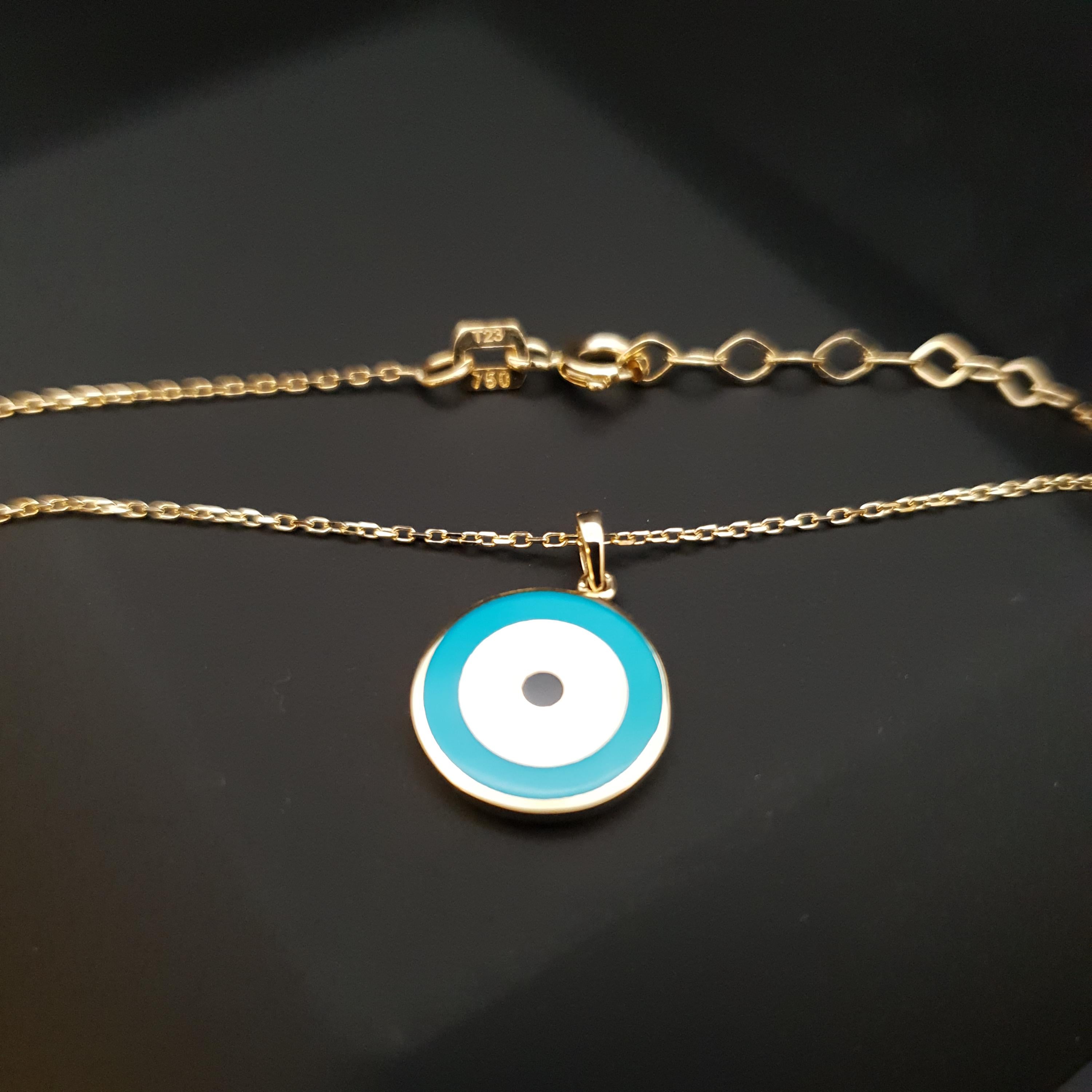 18K Gold Blue Evil Eye Pendant Necklace