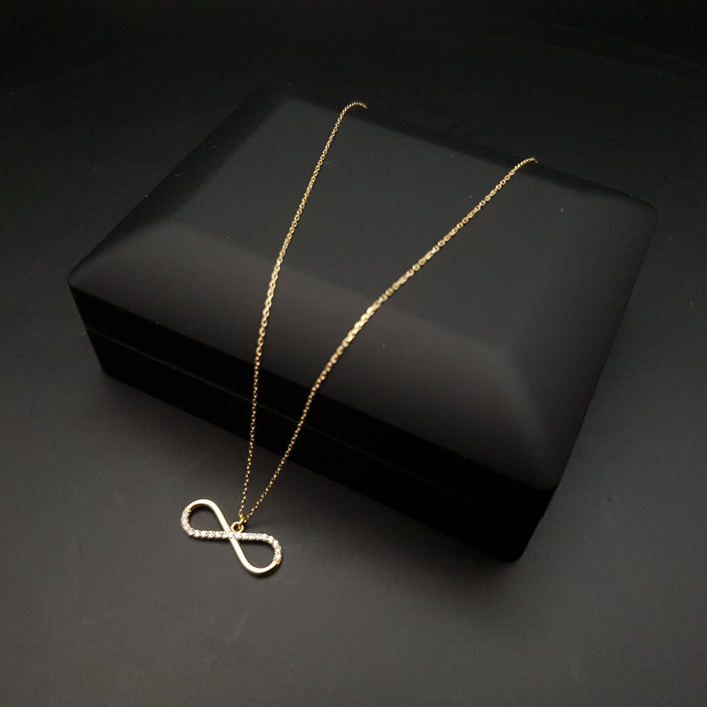 18k Real Gold Infinity Necklace: Delicate Charm Pendant