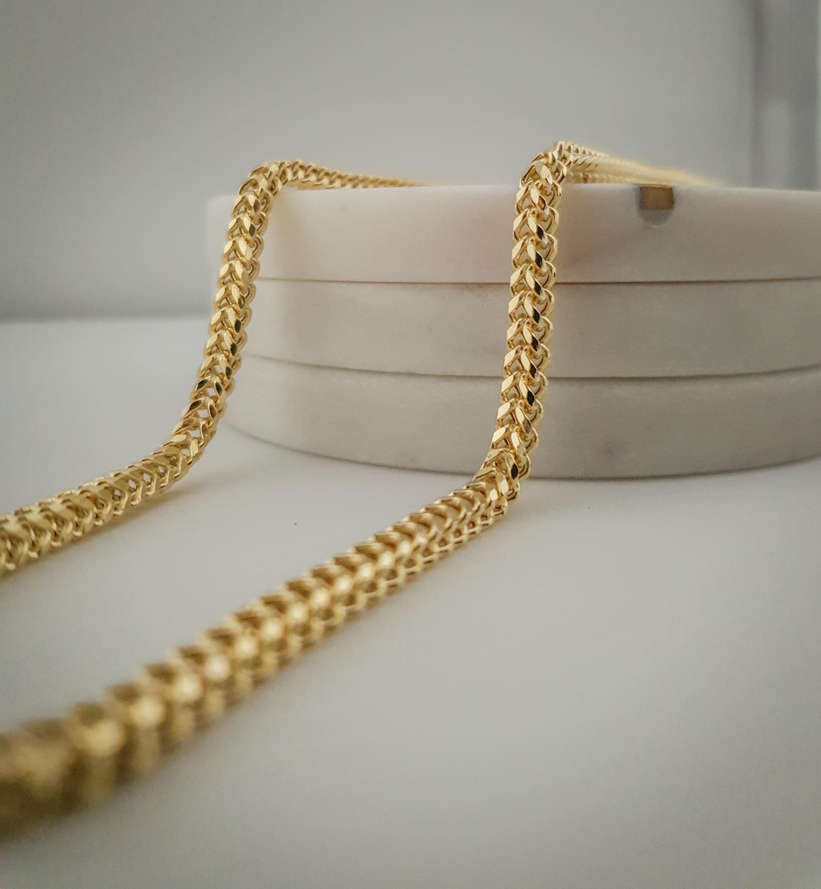 14k Solid Gold Diamond Cut Franco Chain Necklace (4.40mm, 20-21.5-24")