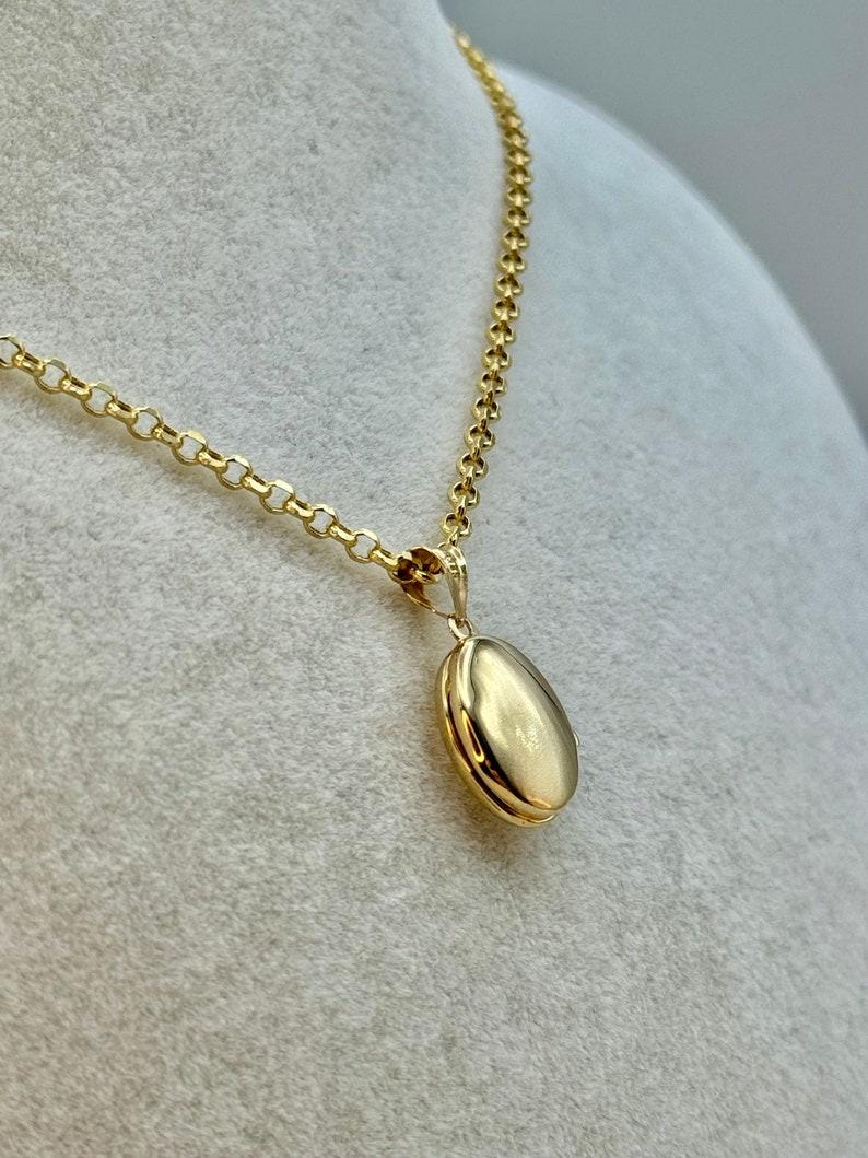 14k Real Gold Oval Locket Necklac,22 inch, Photo Memorial Pendant