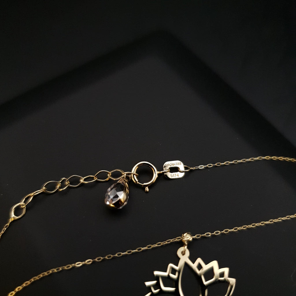 14K Gold Lotus Flower Pendant Necklace: Yoga Jewelry Gift