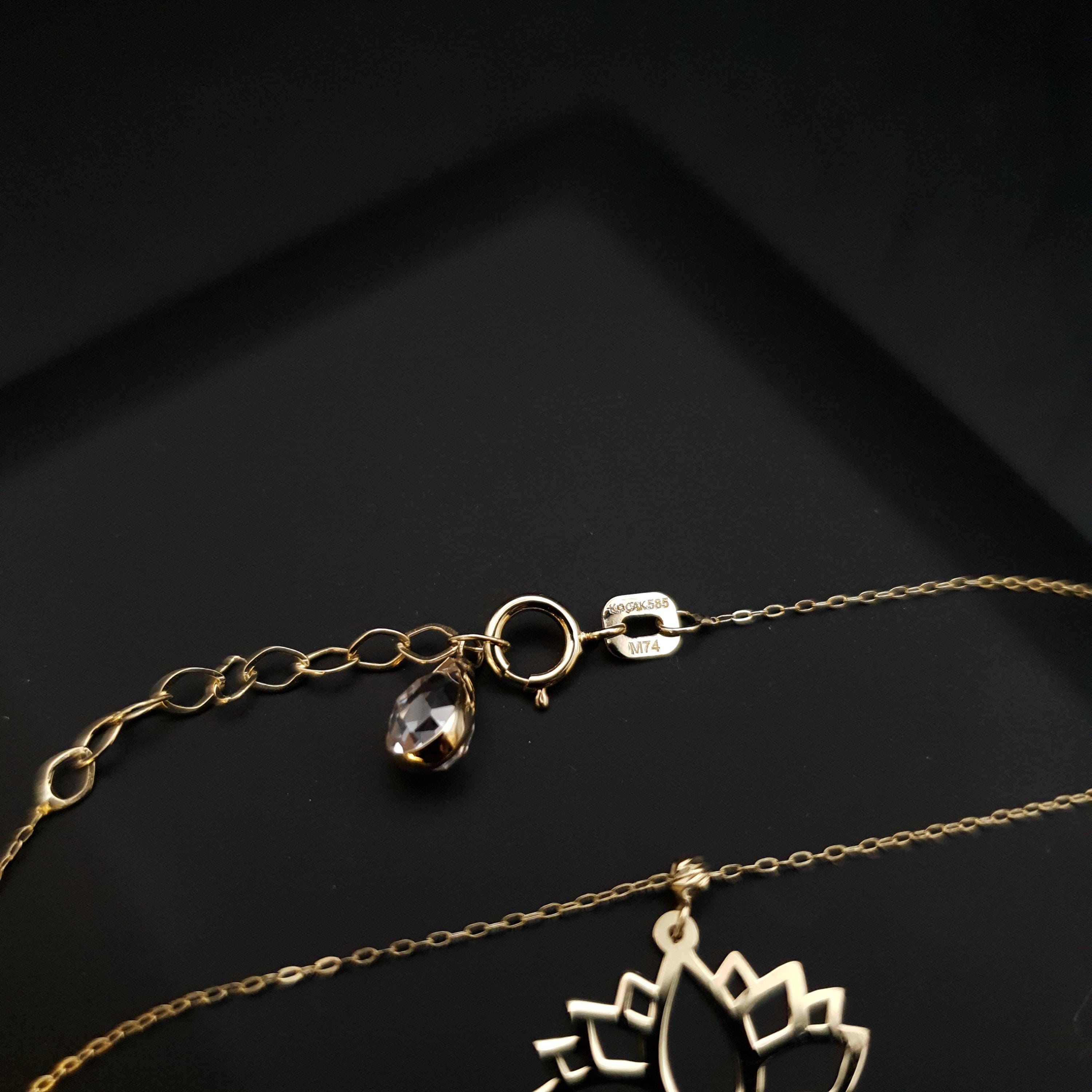 14K Gold Lotus Flower Pendant Necklace: Yoga Jewelry Gift