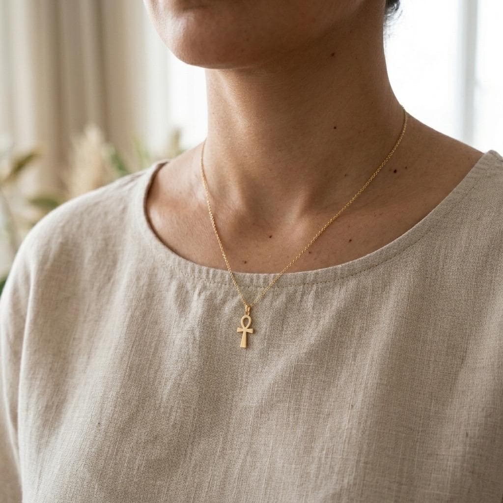 14K Gold Ankh Cross Pendant Necklace