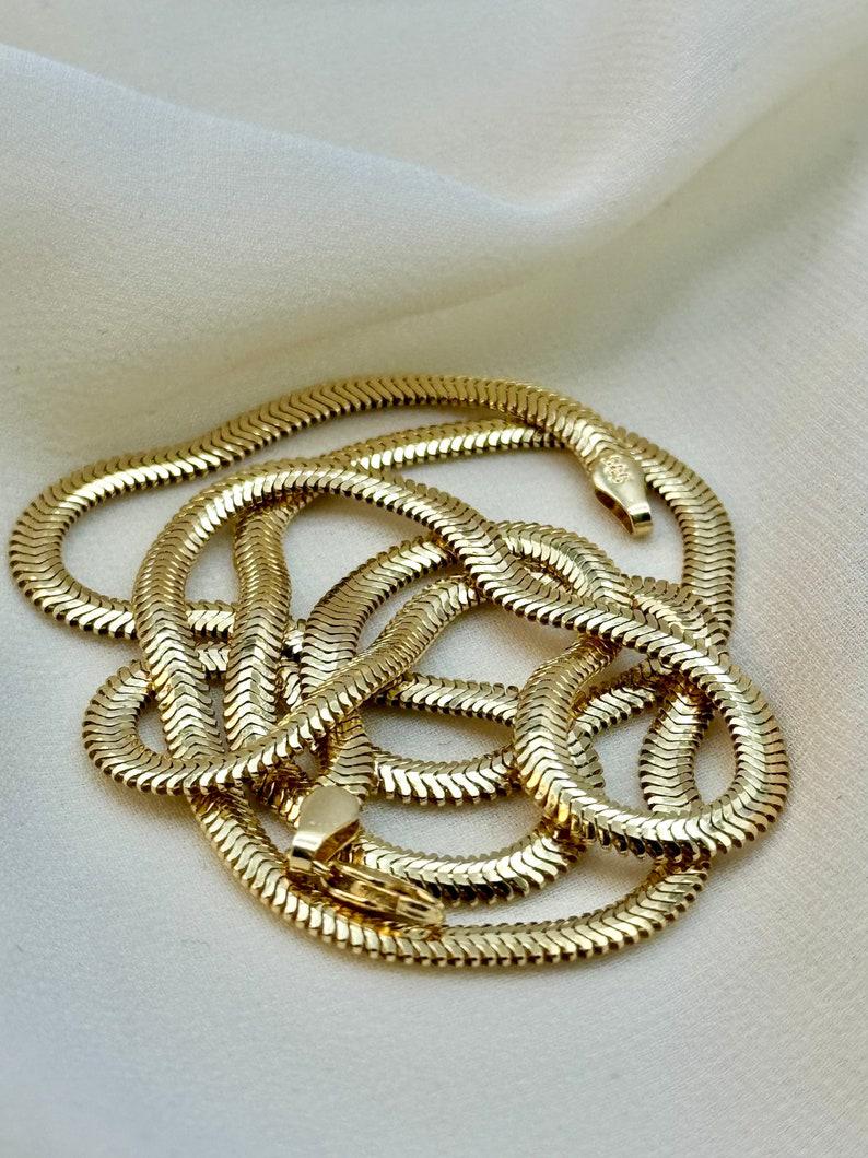 14K Real  Solid Gold Herringbone Snake Chain Necklace (3.5mm)