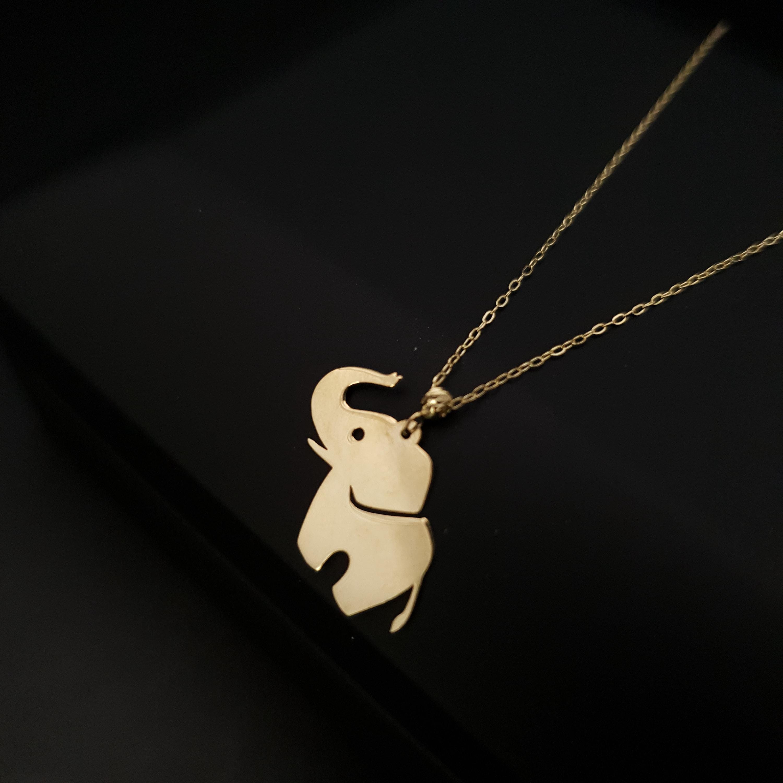 14K Gold Baby Elephant Necklace, Dainty Animal Pendant