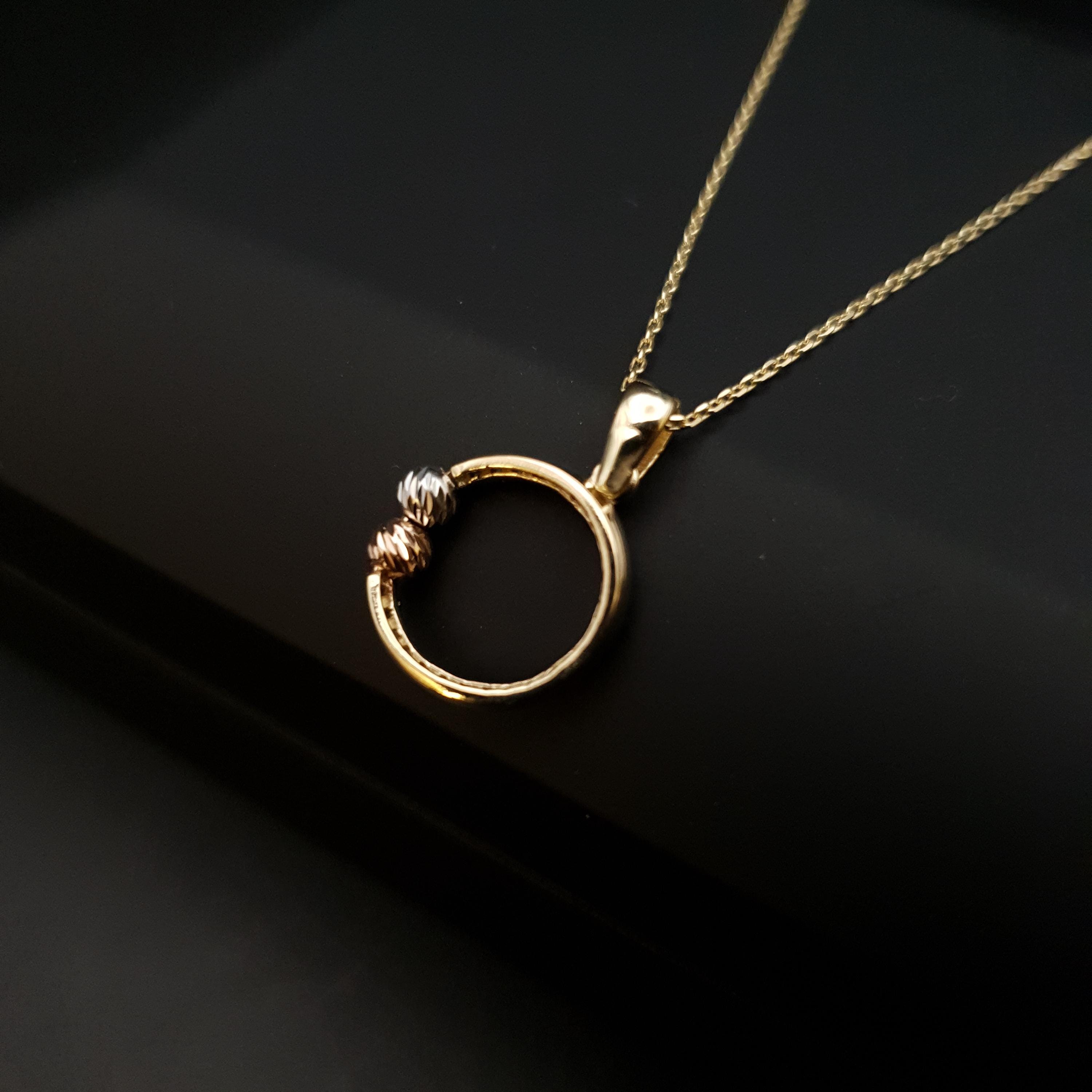 14K Gold Ring Pendant Necklace: Modern Circle Charm