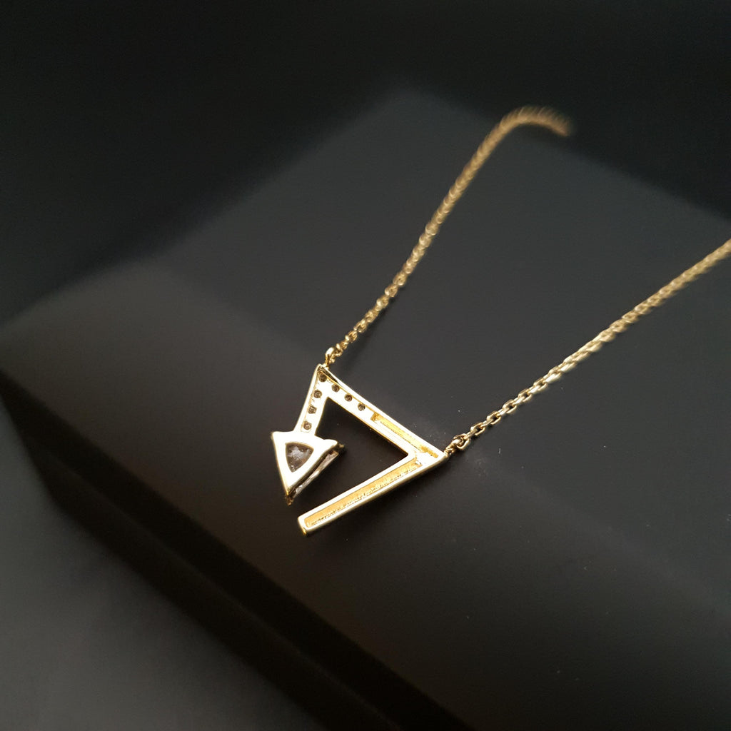 18K Gold Diamond Triangle Pendant Necklace: Geometric Charm