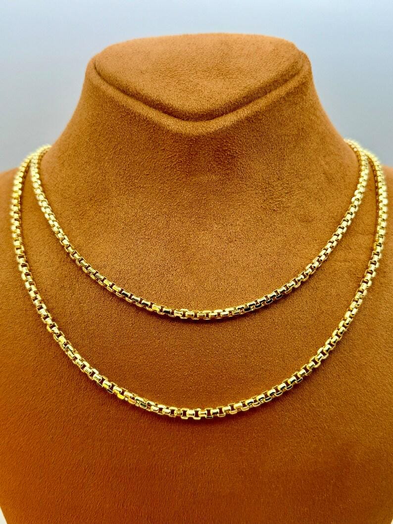 14K Solid Real Gold Box Chain Necklace 3.5mm, Unisex