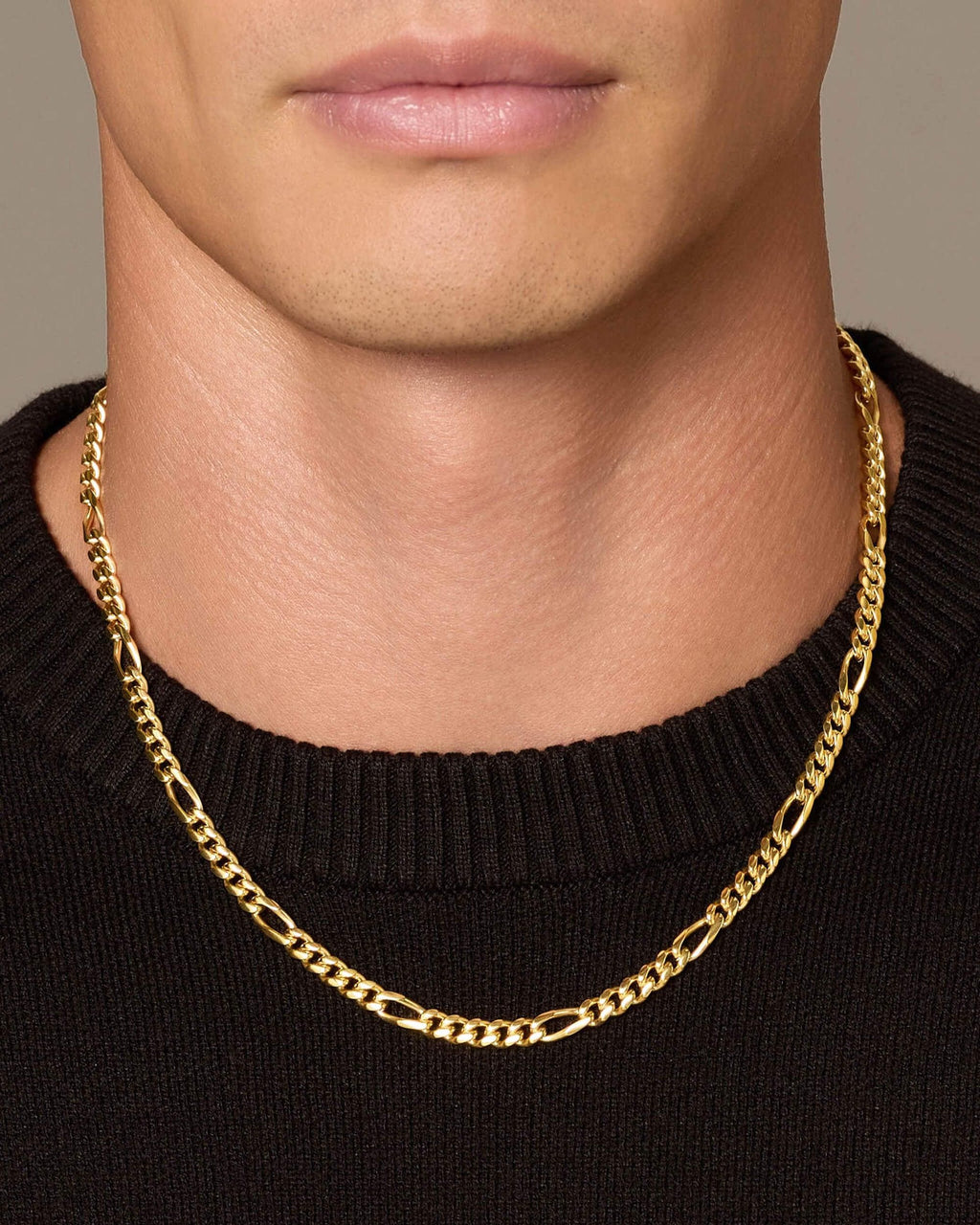 14K Real Gold Figaro Chain Necklace (5mm), Unisex, Birthday gift