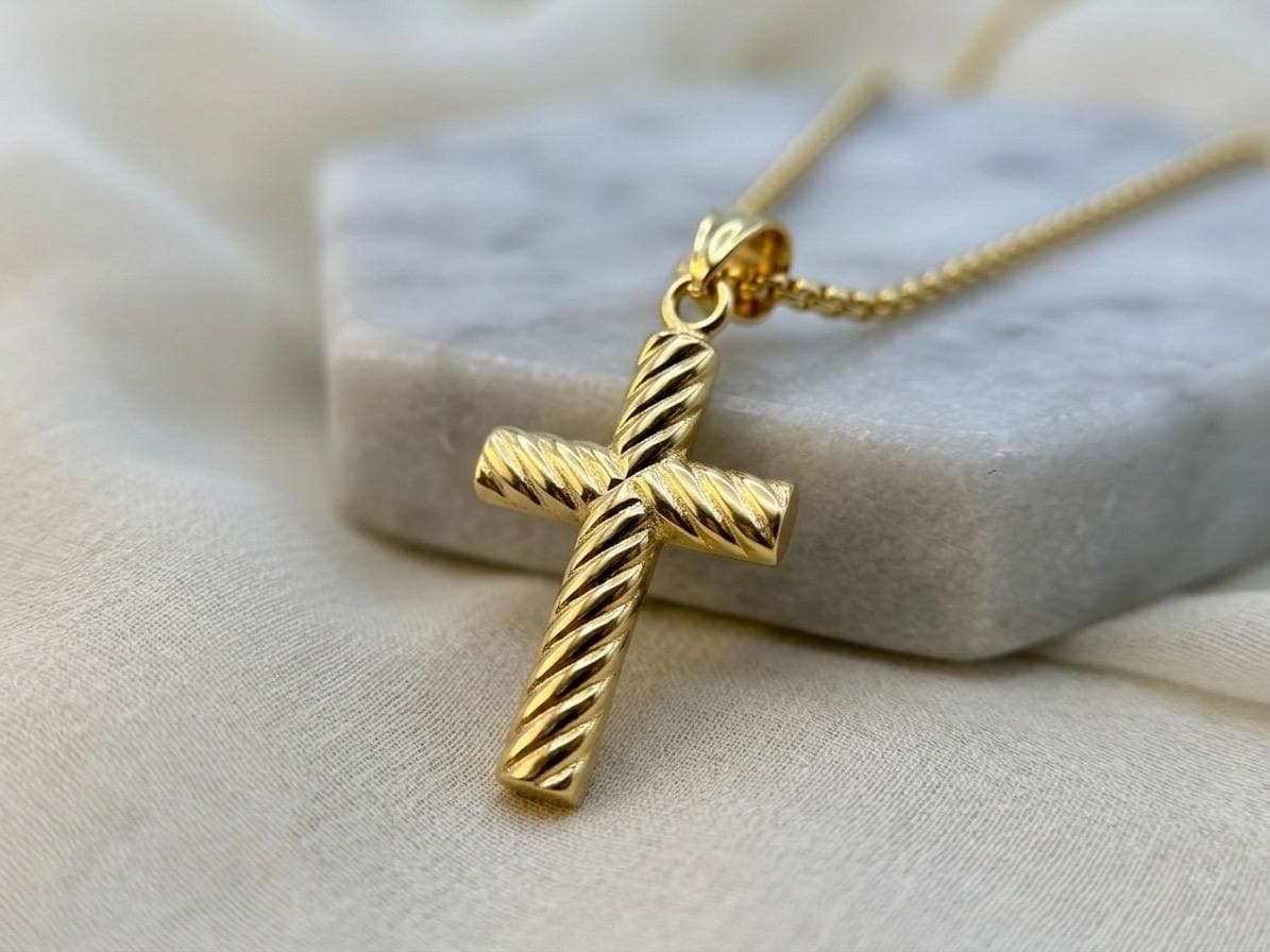 18k Real Gold Cross Necklace with 2mm Box Chain,Cross Pendant