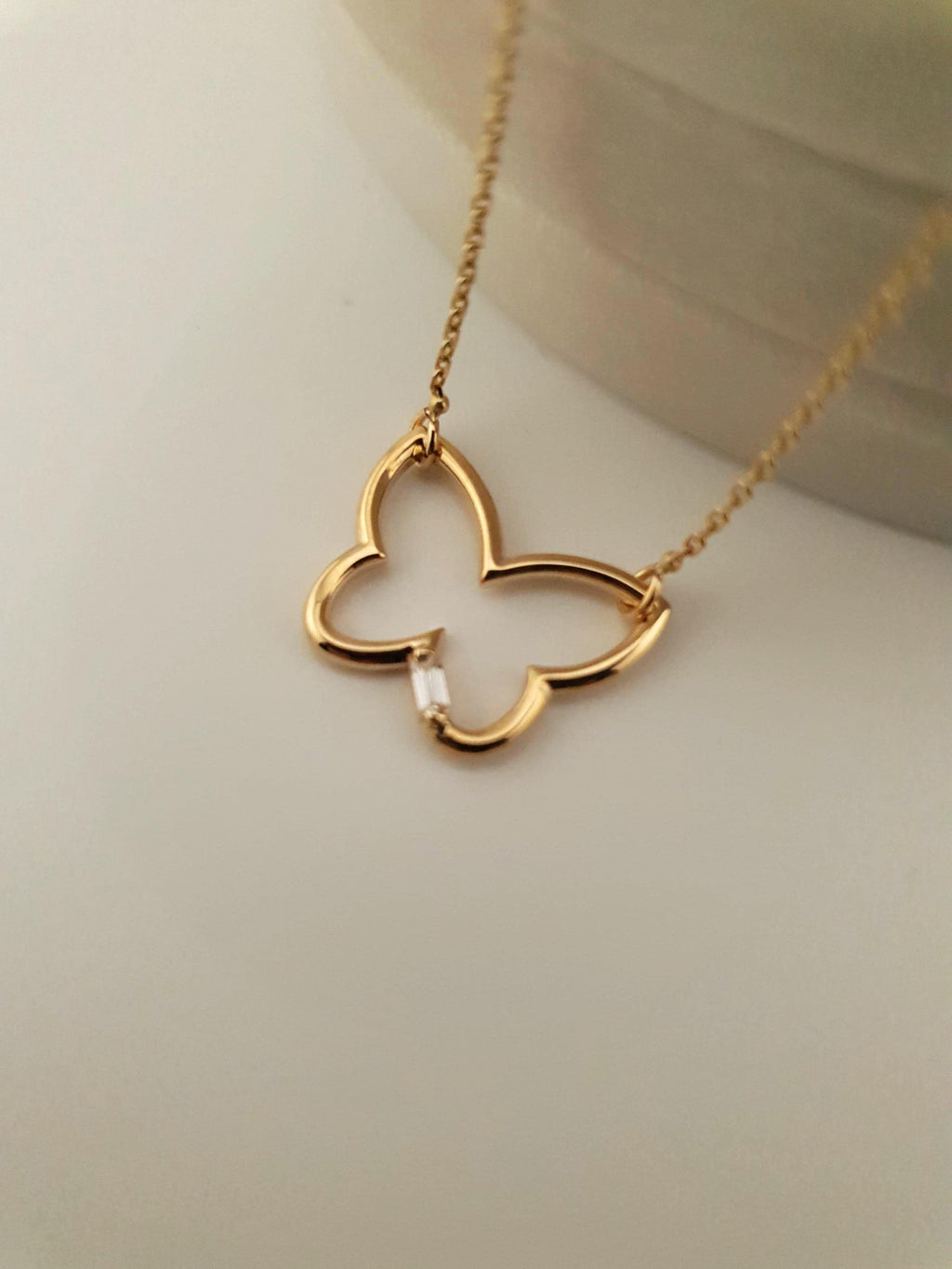 14K Gold Butterfly Pendant Necklace, Dainty Charm