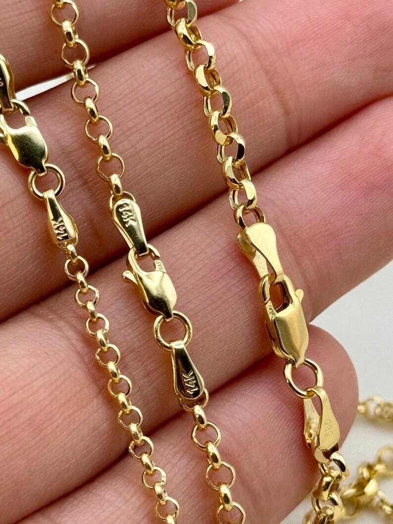 14k Real Gold Rolo Chain Necklace: 2mm,3mm,4mm. Unisex