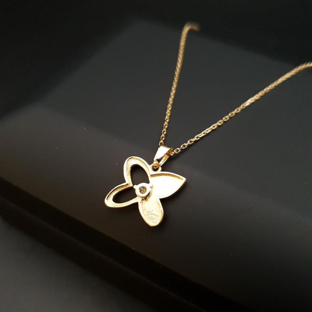 18K Gold Butterfly Necklace with Diamond Pendant