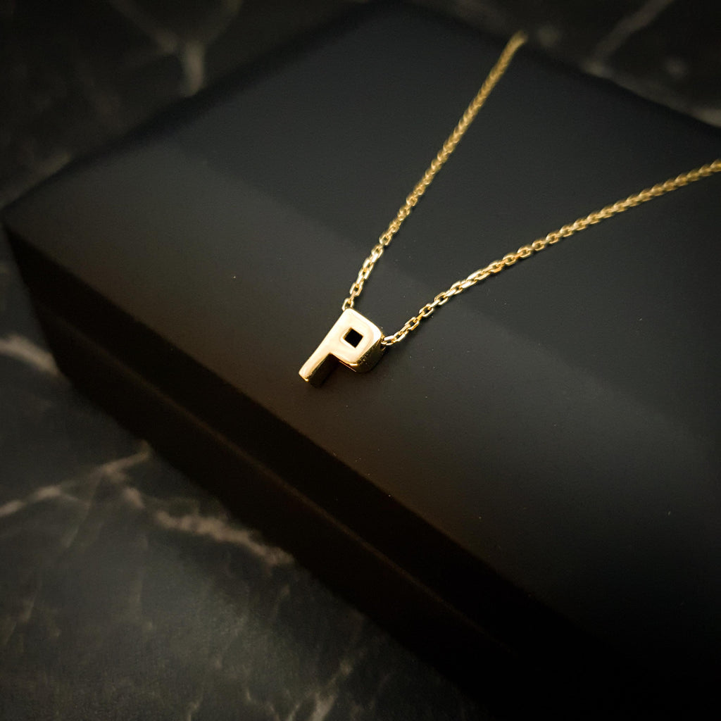 18K Gold Initial P Necklace - Minimalist Letter Pendant