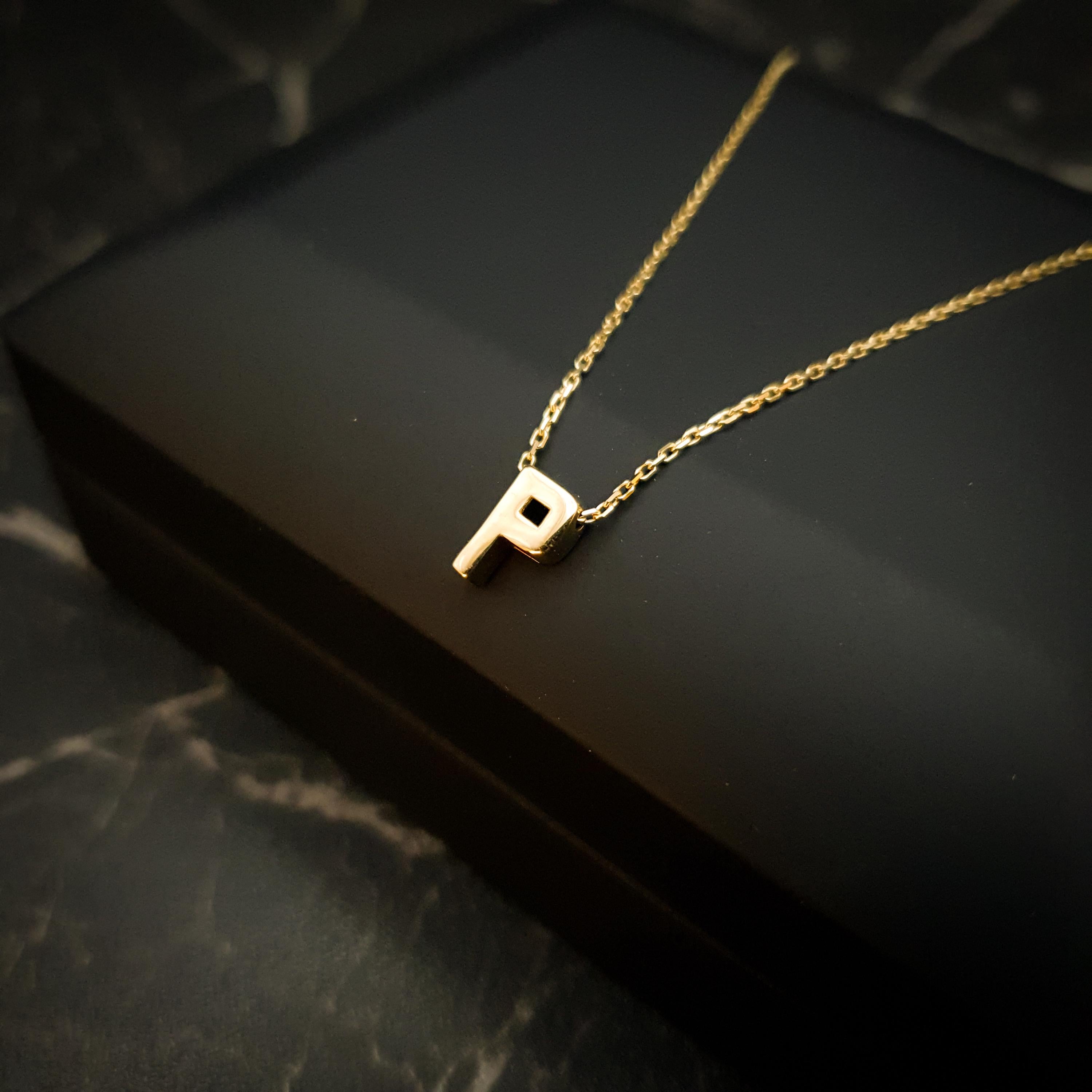 18K Gold Initial P Necklace - Minimalist Letter Pendant