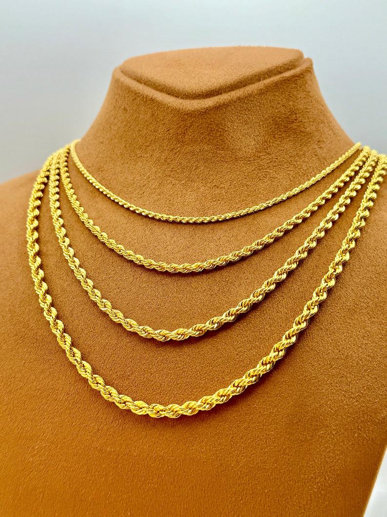 14K Gold Diamond Cut Rope Chain Necklace (2.5mm-4.5mm), Unisex, Birthday gift